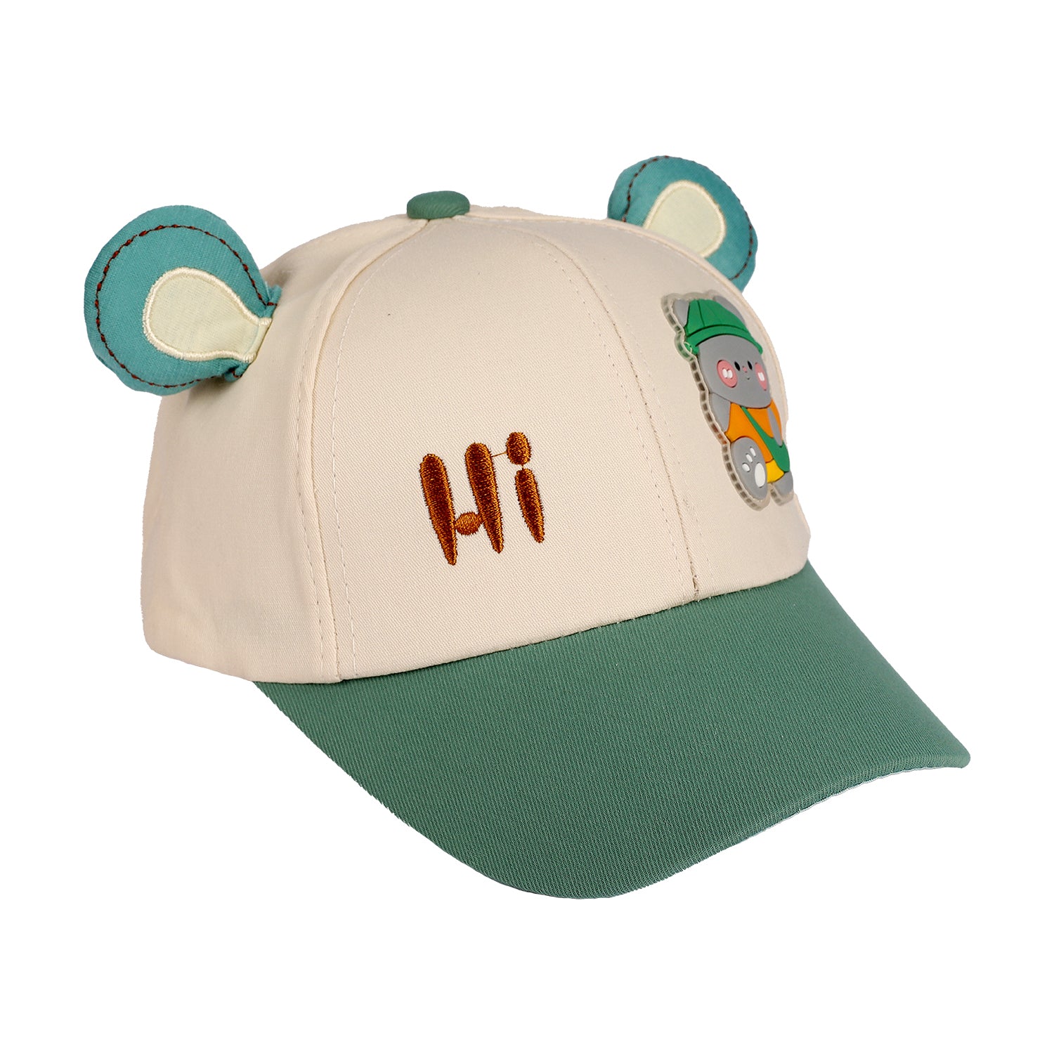 BEAR PATCH & TEXT EMBROIREDED CAP - GREEN