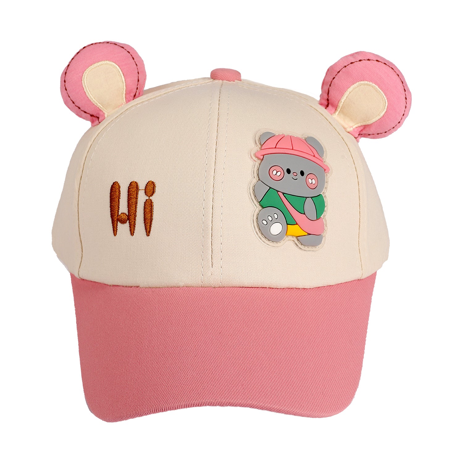 BEAR PATCH & TEXT EMBROIREDED CAP - PINK