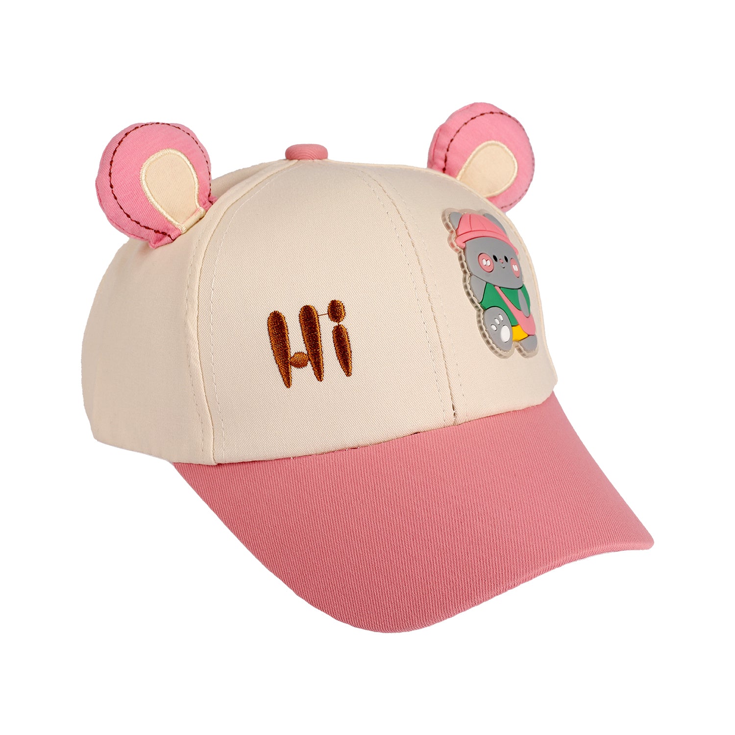 BEAR PATCH & TEXT EMBROIREDED CAP - PINK