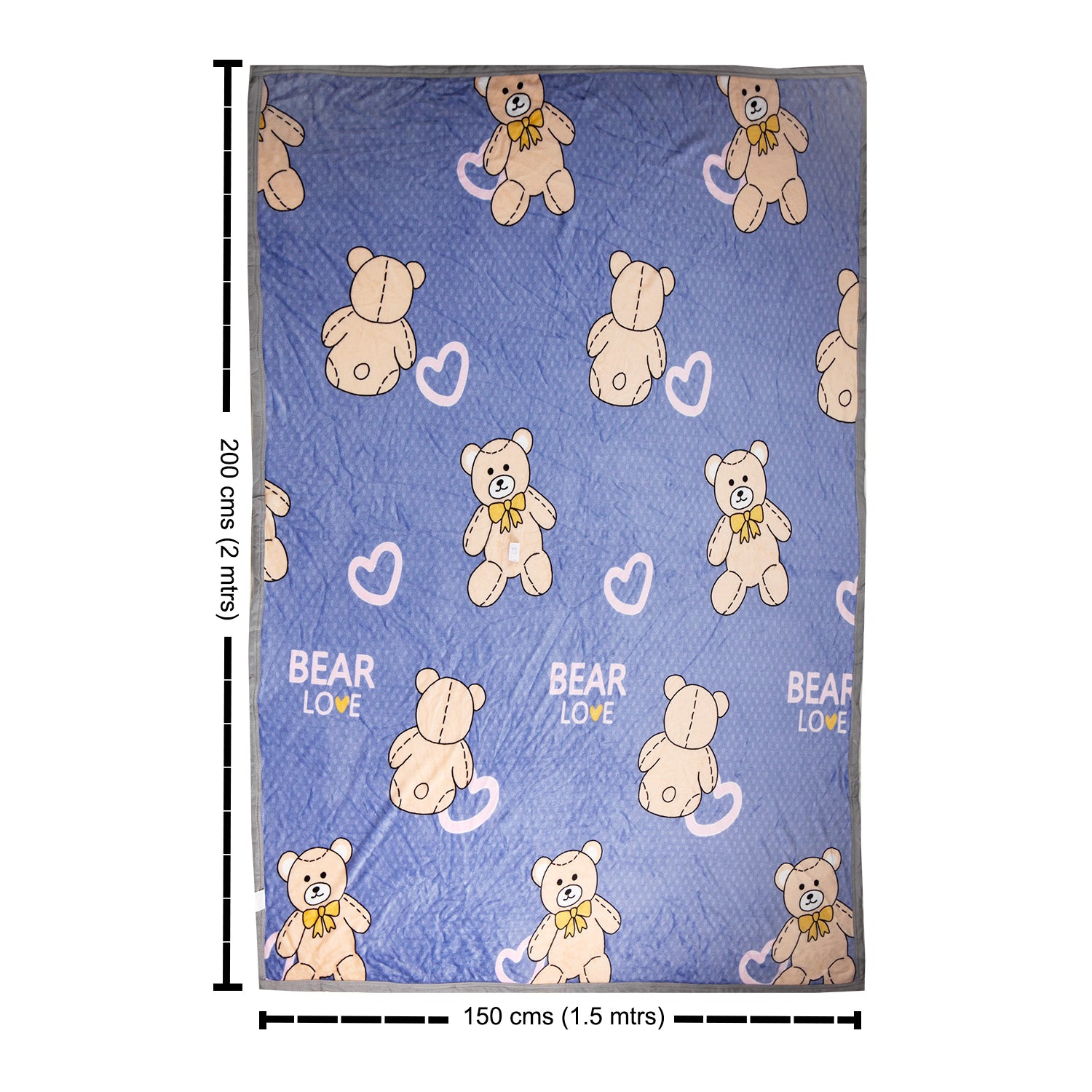 TEDDY PRINTED SINGLE BED BLANKET - BLUE