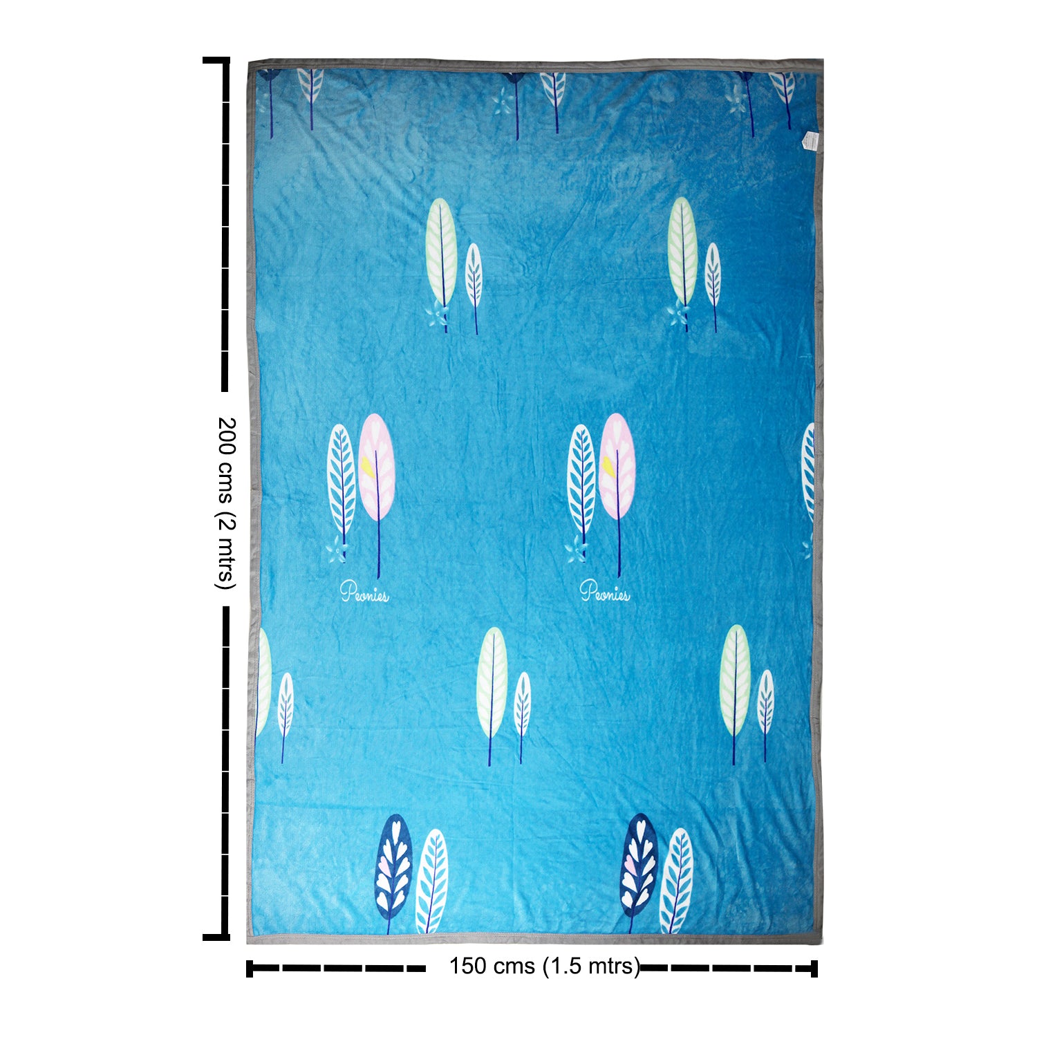 LEAF PRINTED SINGLE BED BLANKET - BLUE