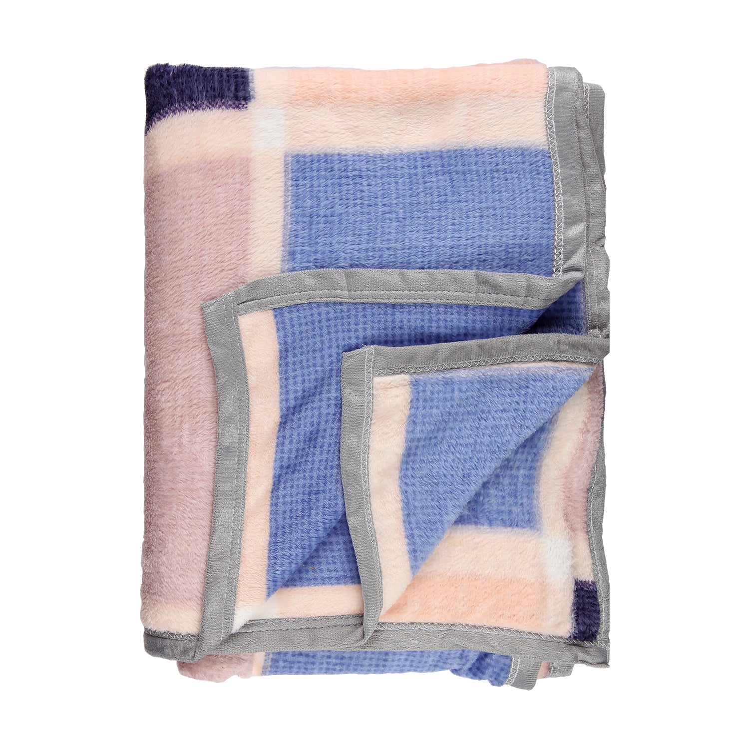 CHECKS DESIGN SINGLE BED BLANKET - PEACH & BLUE