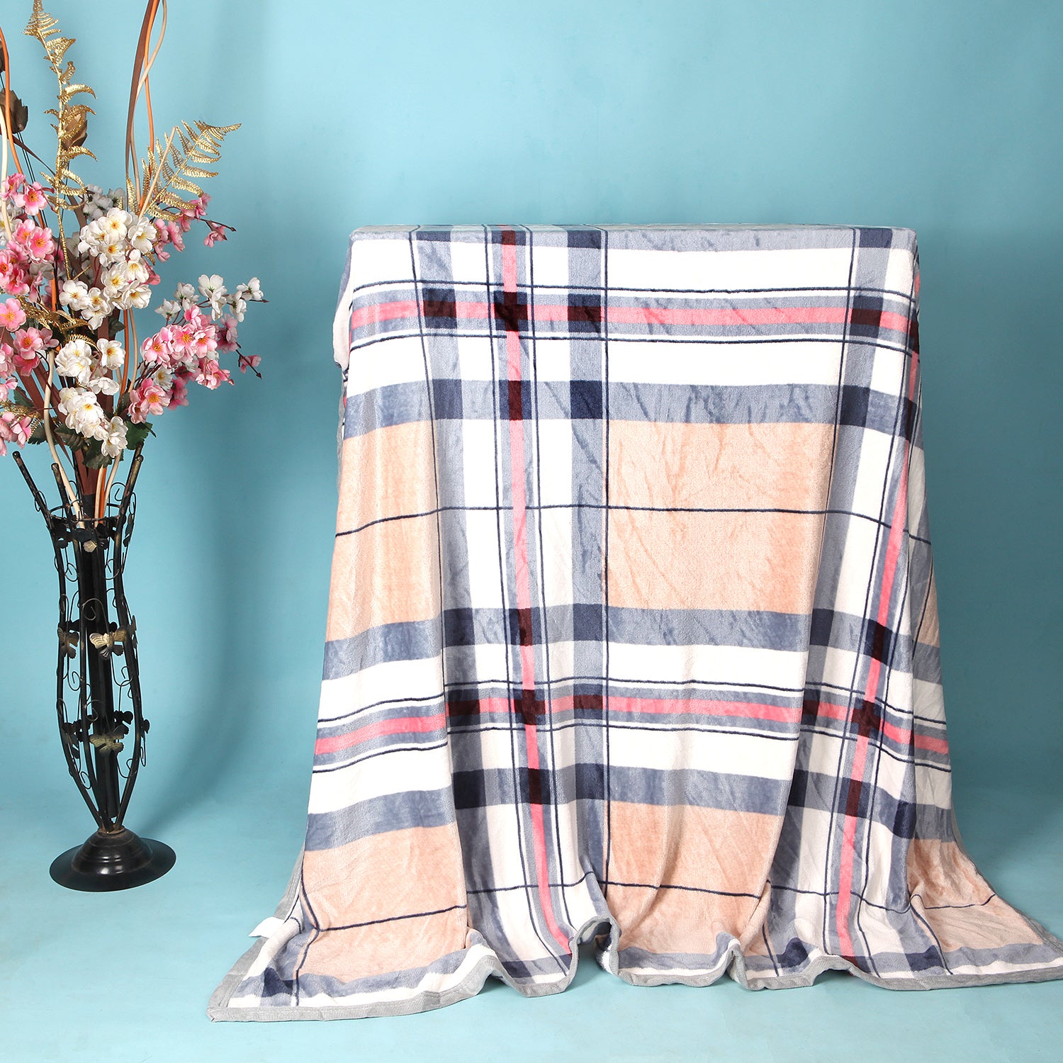 CHECKS PRINTED SINGLE BED BLANKET - BROWN