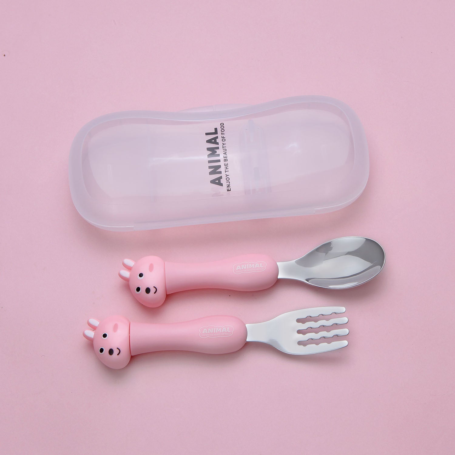 PIG SHAPE FORK & SPOON - PINK