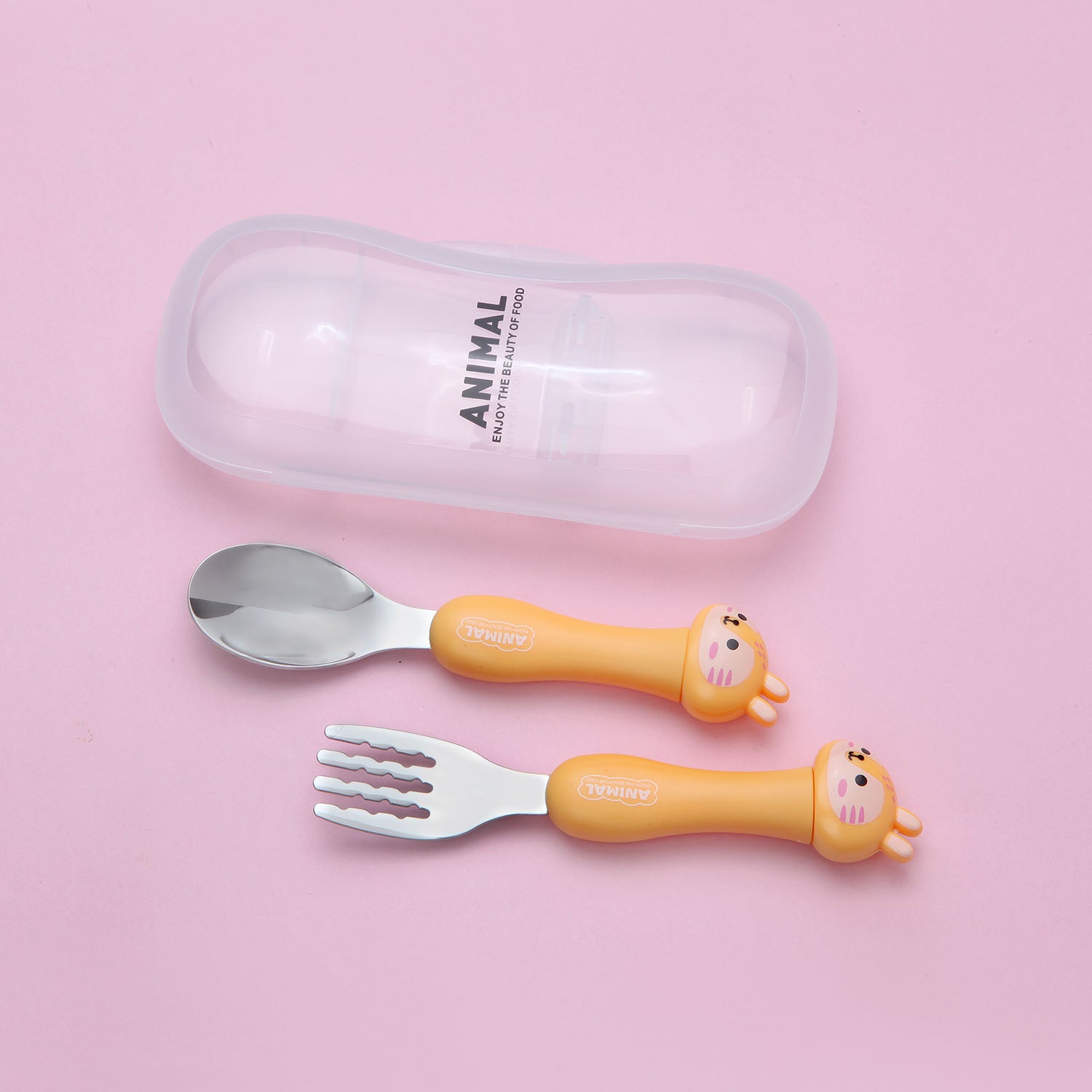 GIRAFFE SHAPE FORK & SPOON - YELLOW