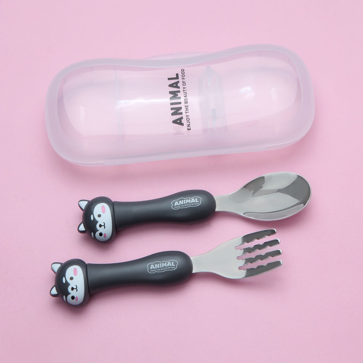 WOLF SHAPE FORK & SPOON - DARK GREY