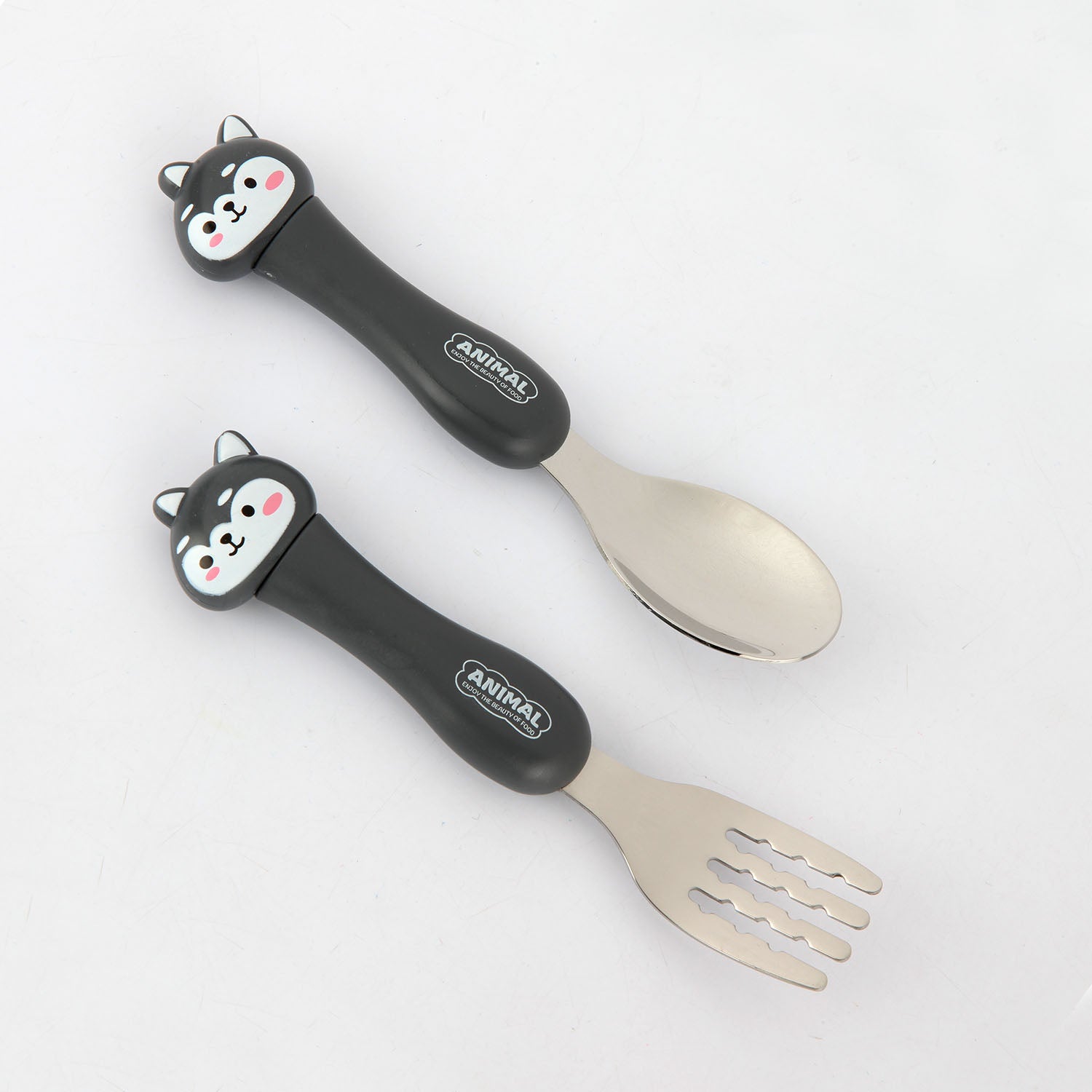 WOLF SHAPE FORK & SPOON - DARK GREY