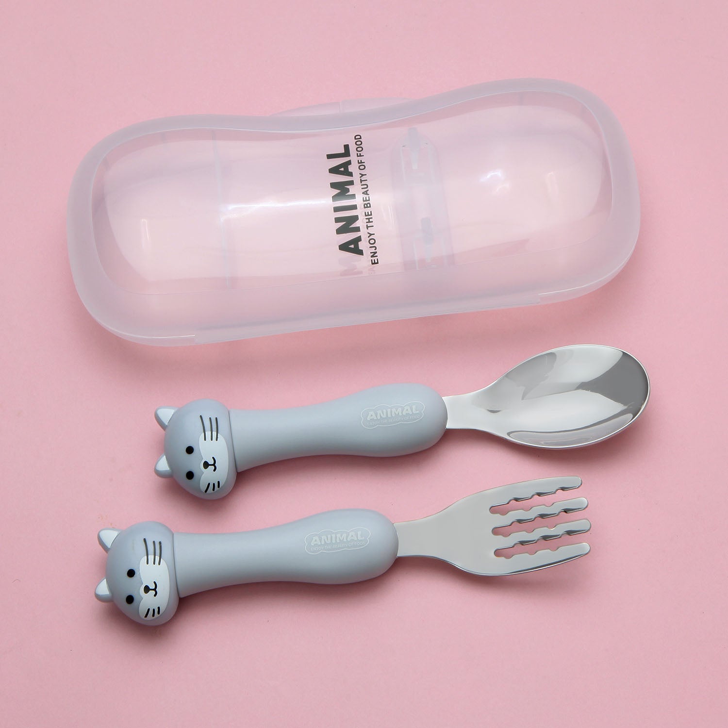 CAT SHAPE FORK & SPOON - GREY