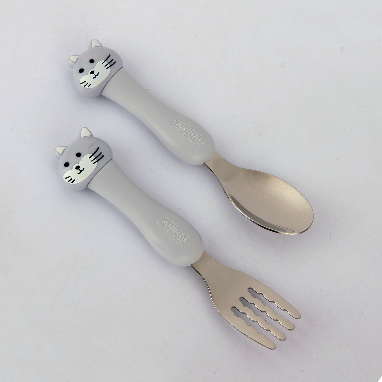 CAT SHAPE FORK & SPOON - GREY