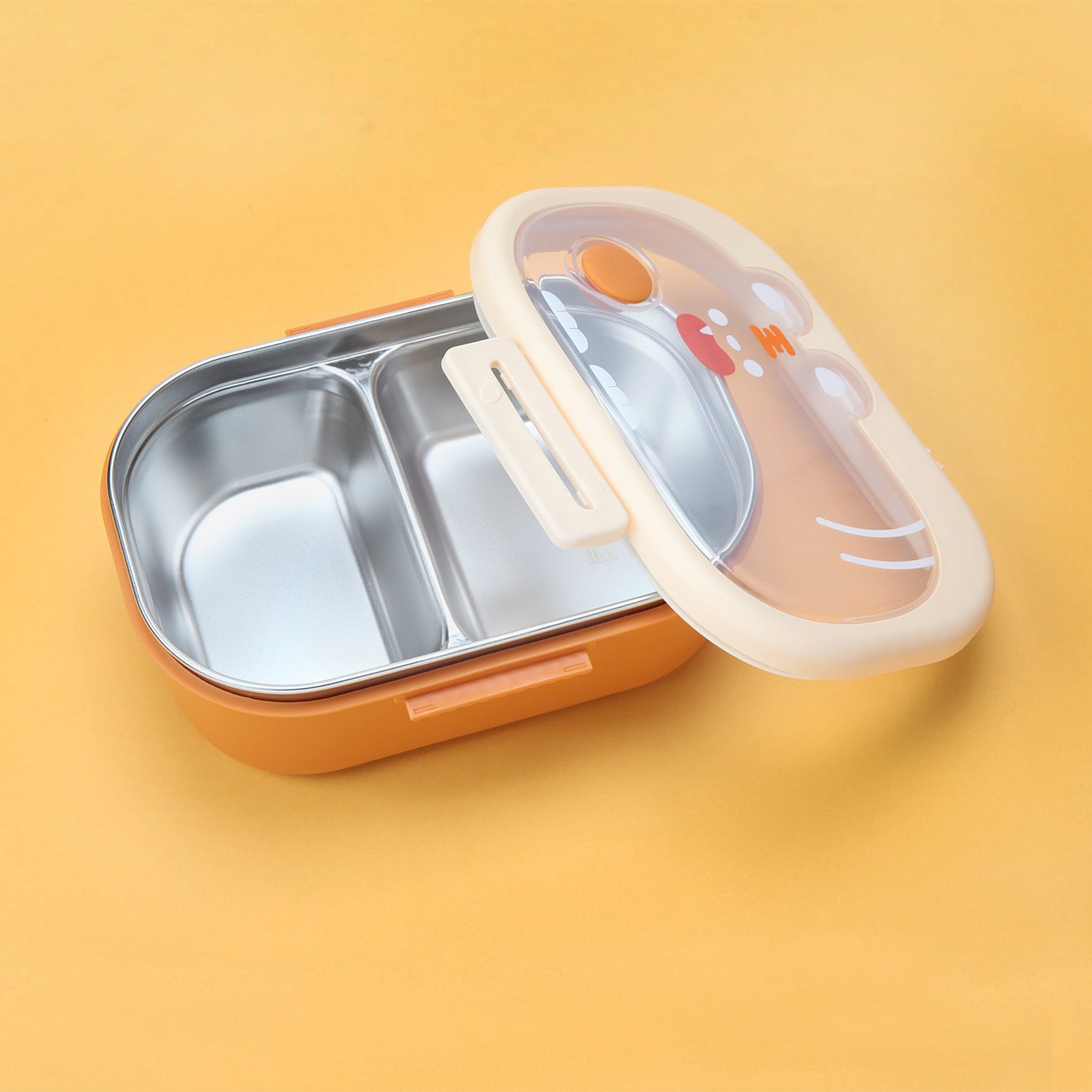 BUNNY DESIGN DOUBLE COMPARTMENT LUNCH BOX - ORANGE