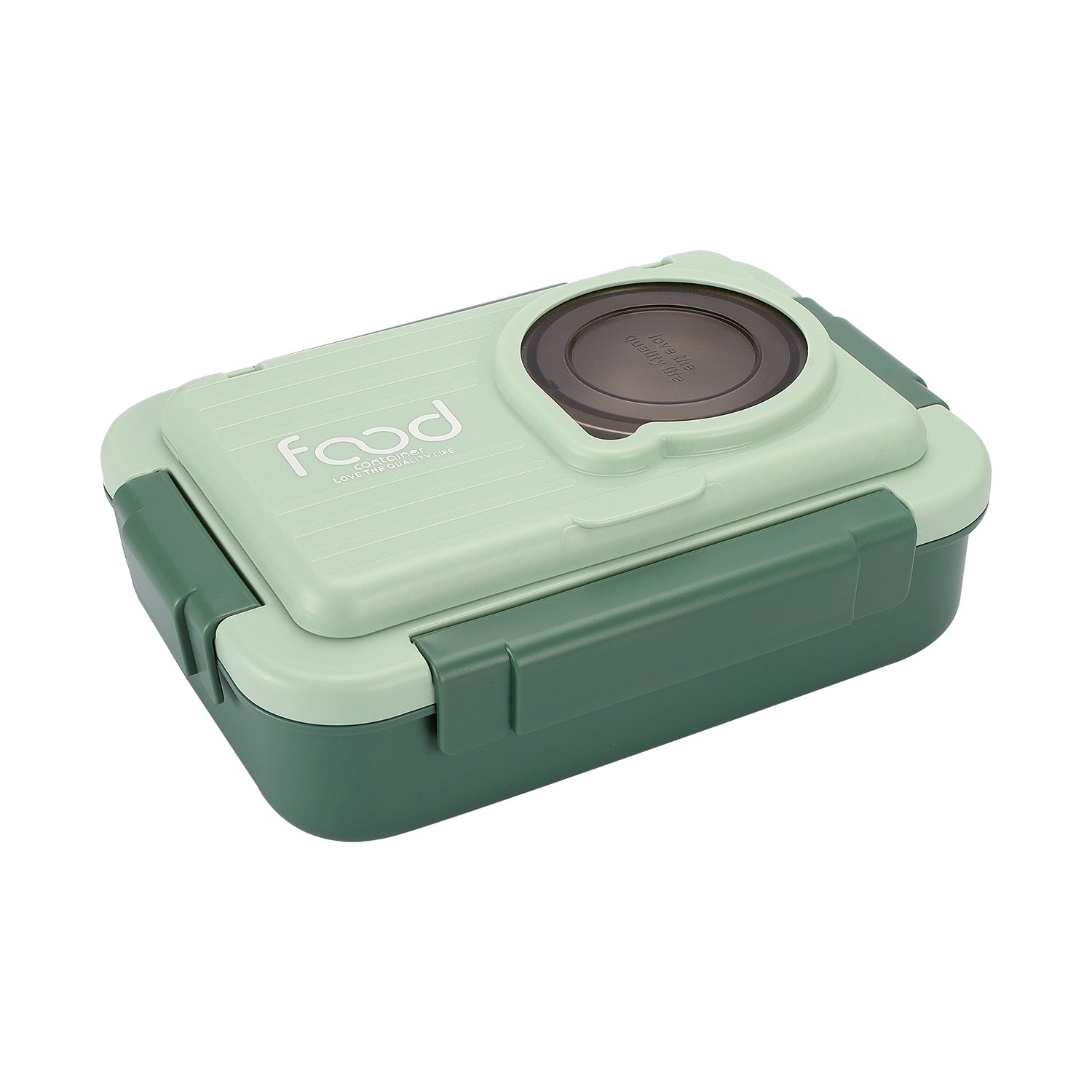 TRIPLE COMPARTMENT LUNCH BOX WITH STEEL SPOON & CHOP-STICKS - GREEN