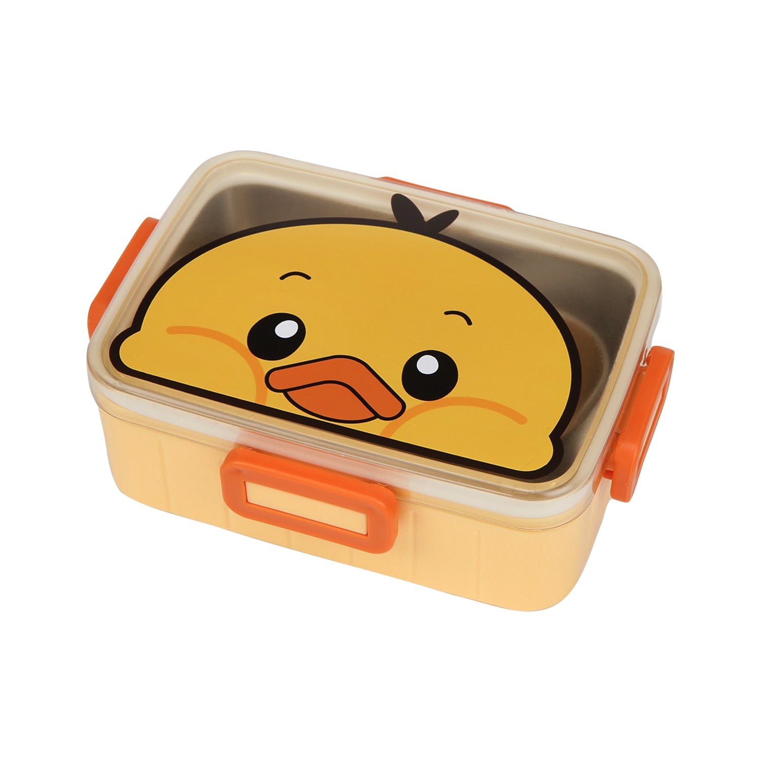 DUCK PRINT LUNCH BOX WITH SEPARATE COMPARTMENT & SPOON - YELLOW