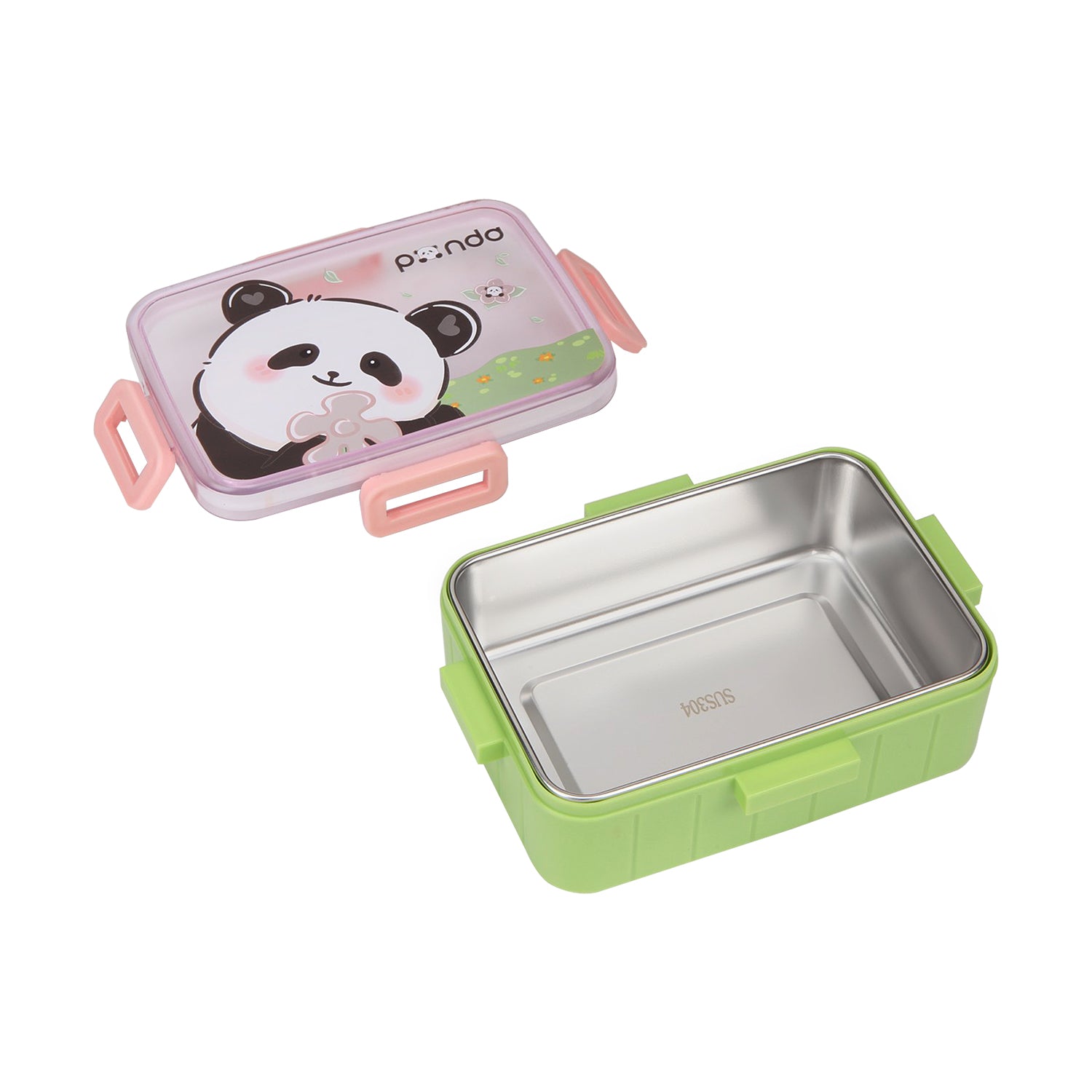 PANDA PRINT LUNCH BOX - GREEN & PINK