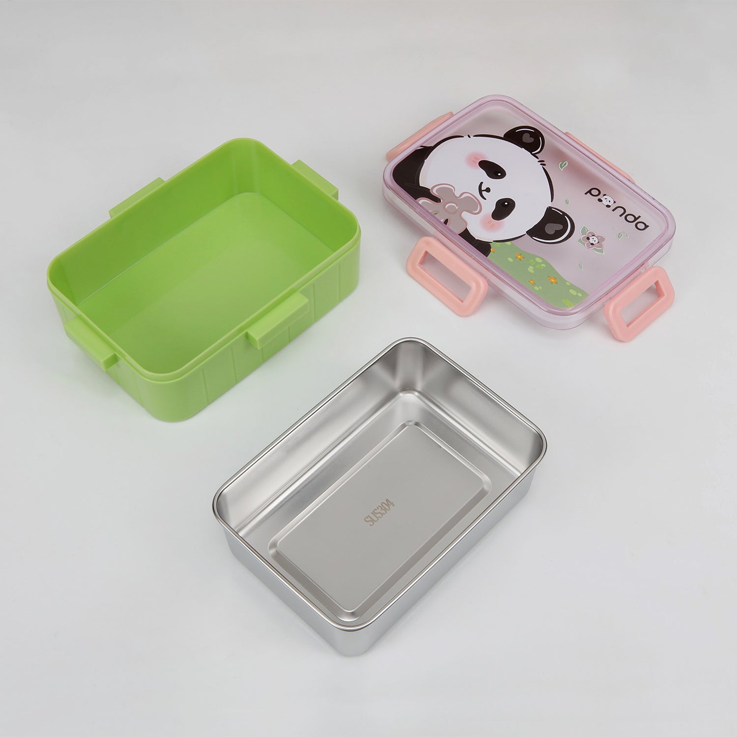 PANDA PRINT LUNCH BOX - GREEN & PINK