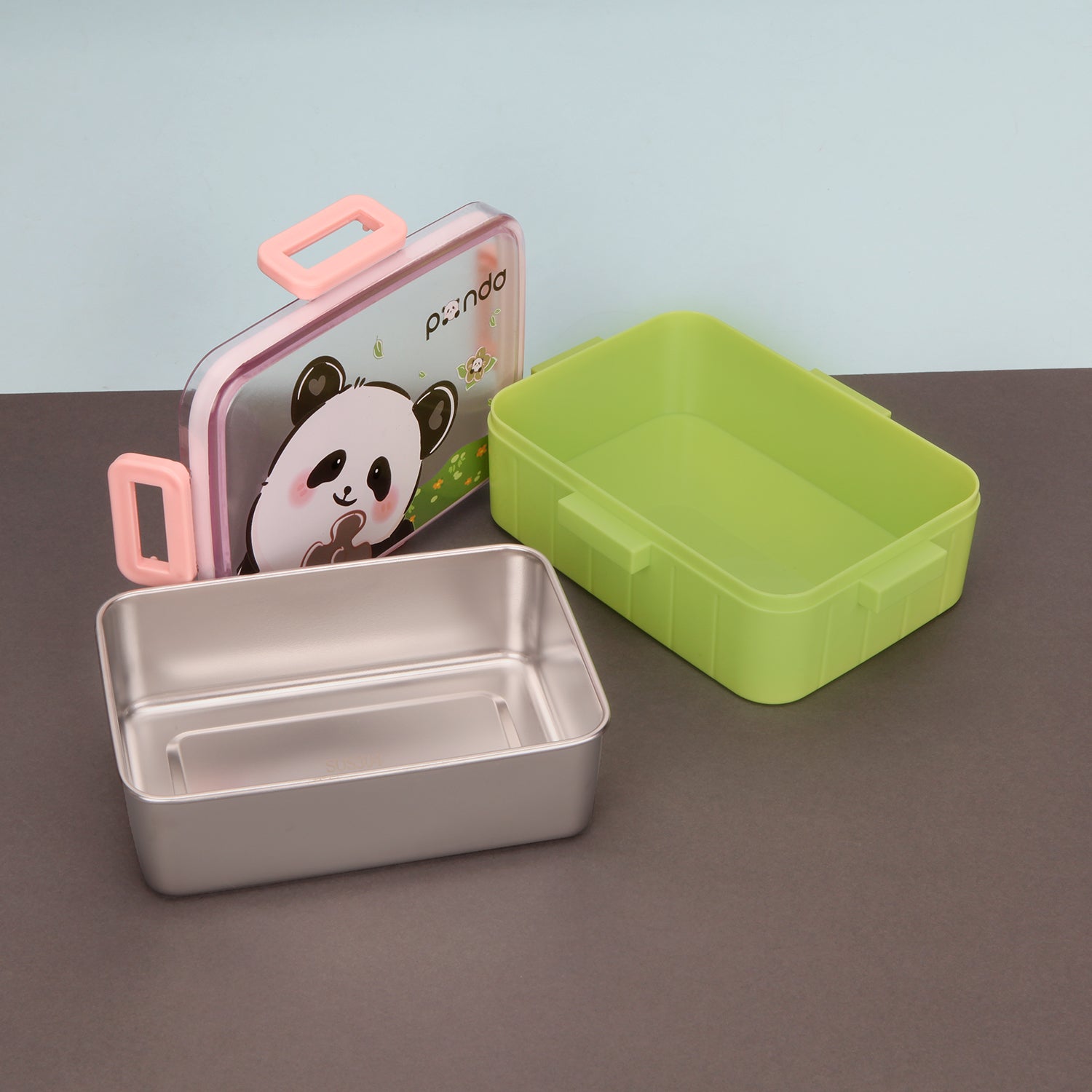 PANDA PRINT LUNCH BOX - GREEN & PINK