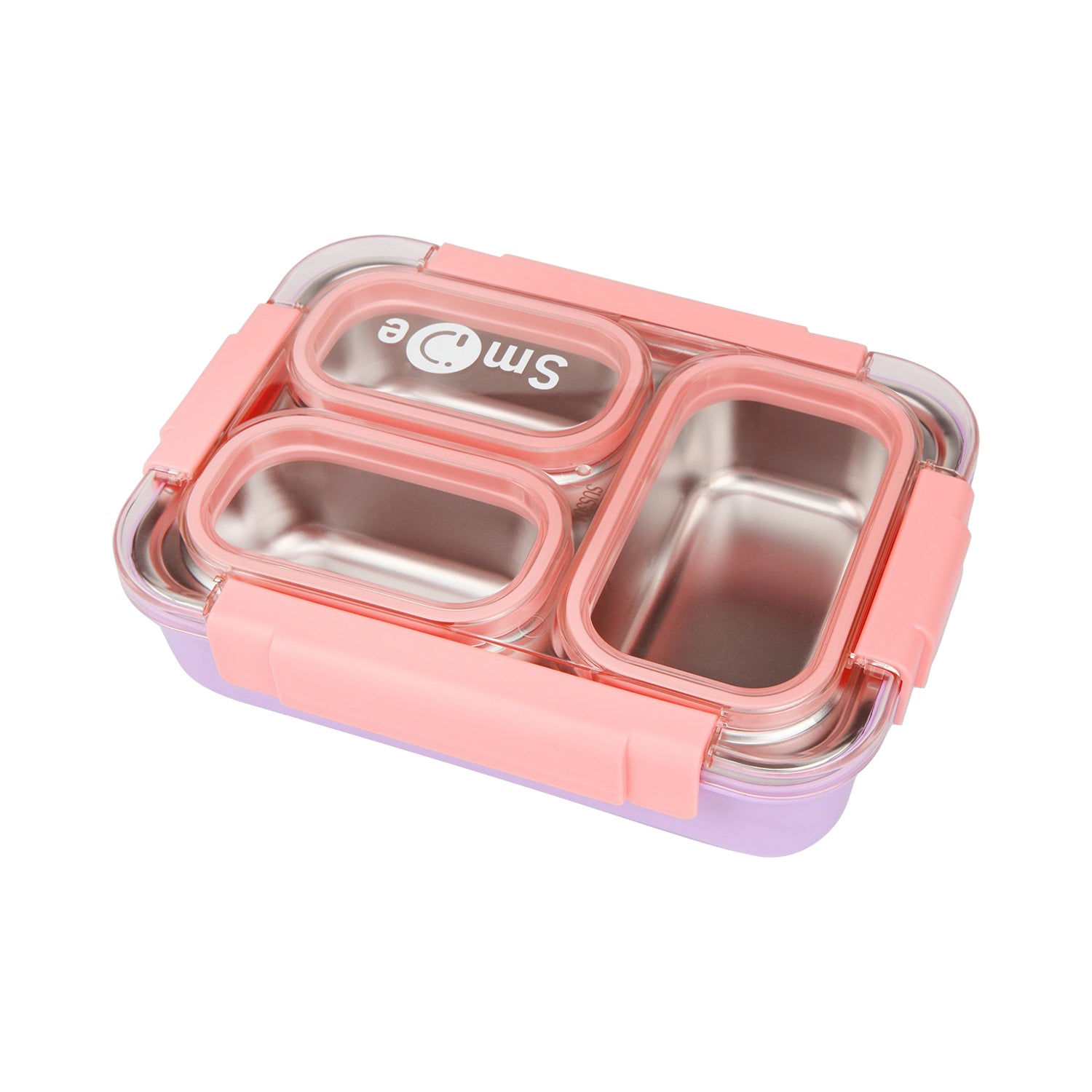 TRIPLE COMPARTMENT LUNCH BOX - PINK & PURPLE