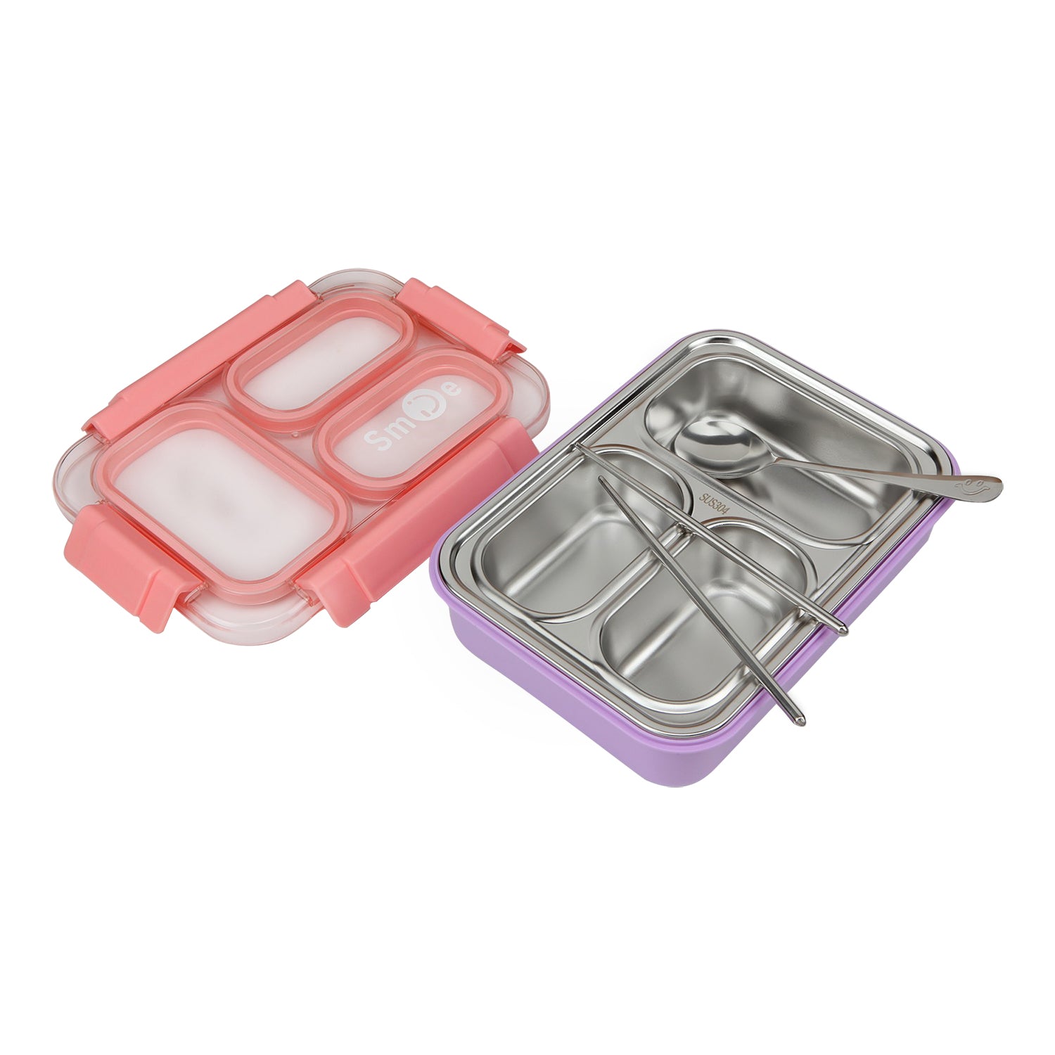 TRIPLE COMPARTMENT LUNCH BOX - PINK & PURPLE