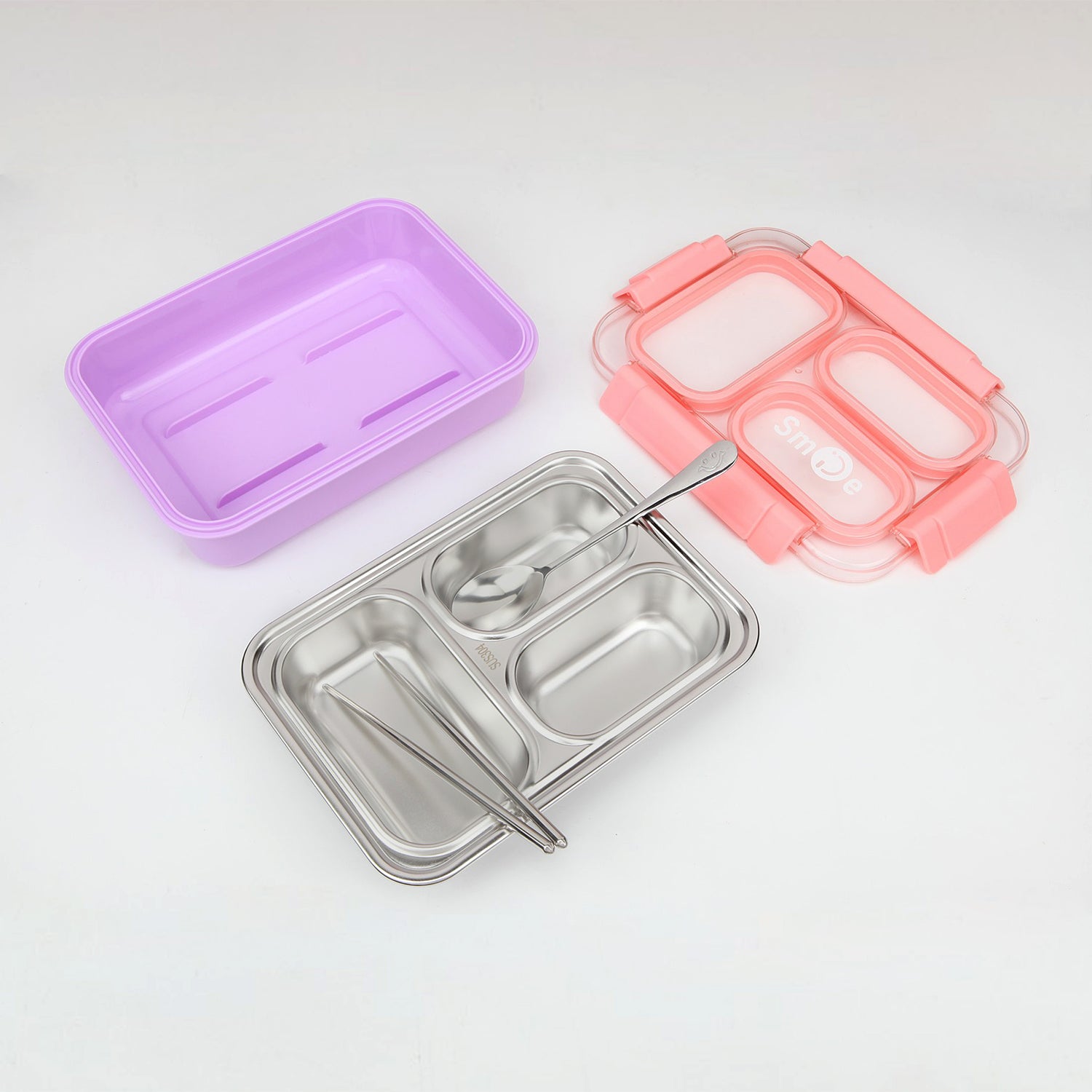 TRIPLE COMPARTMENT LUNCH BOX - PINK & PURPLE