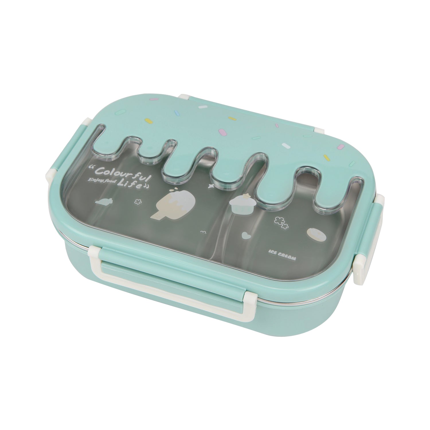 DOUBLE COMPARTMENT ICE-CREAM PRINT LUNCH BOX - BLUE