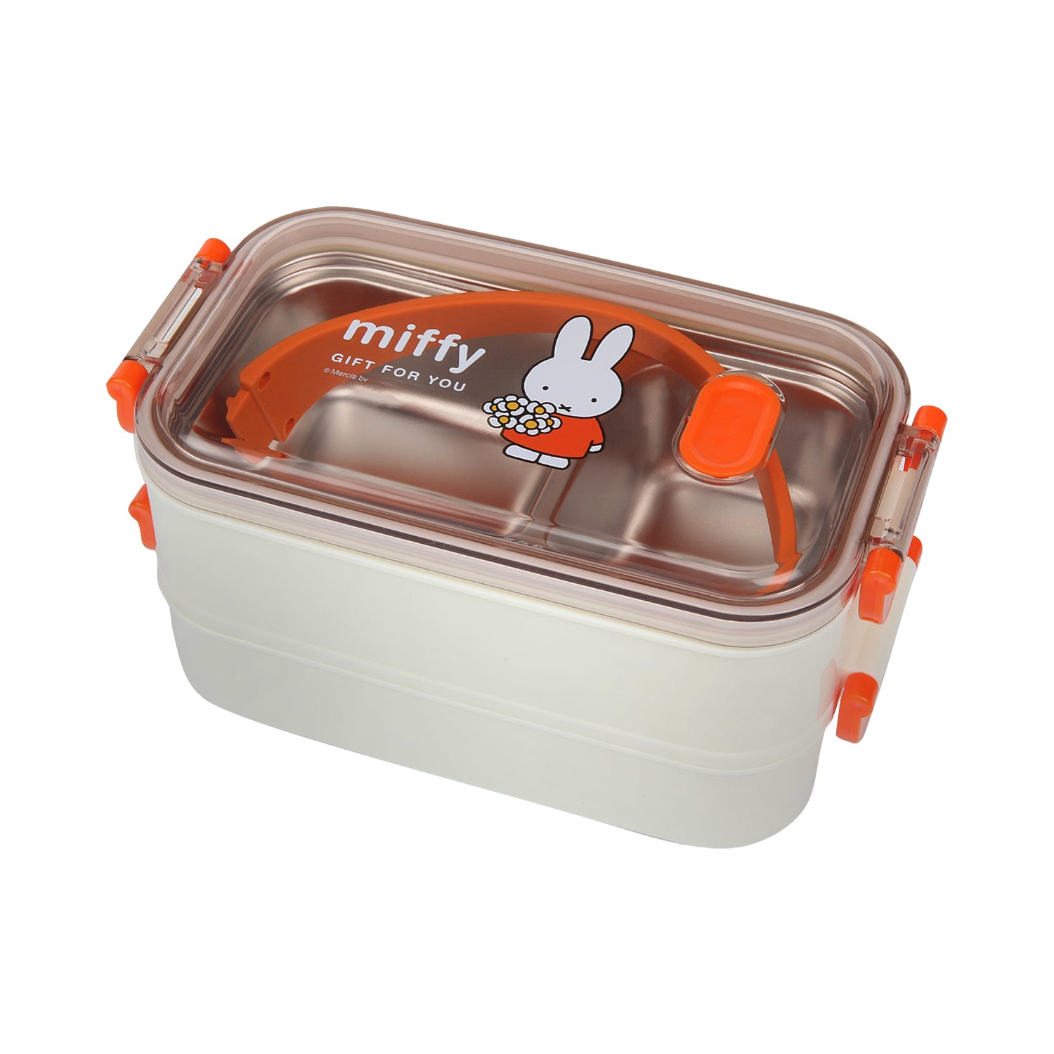 DOUBLE CONTAINER BUNNY RABBIT PRINT LUNCH BOX - ORANGE