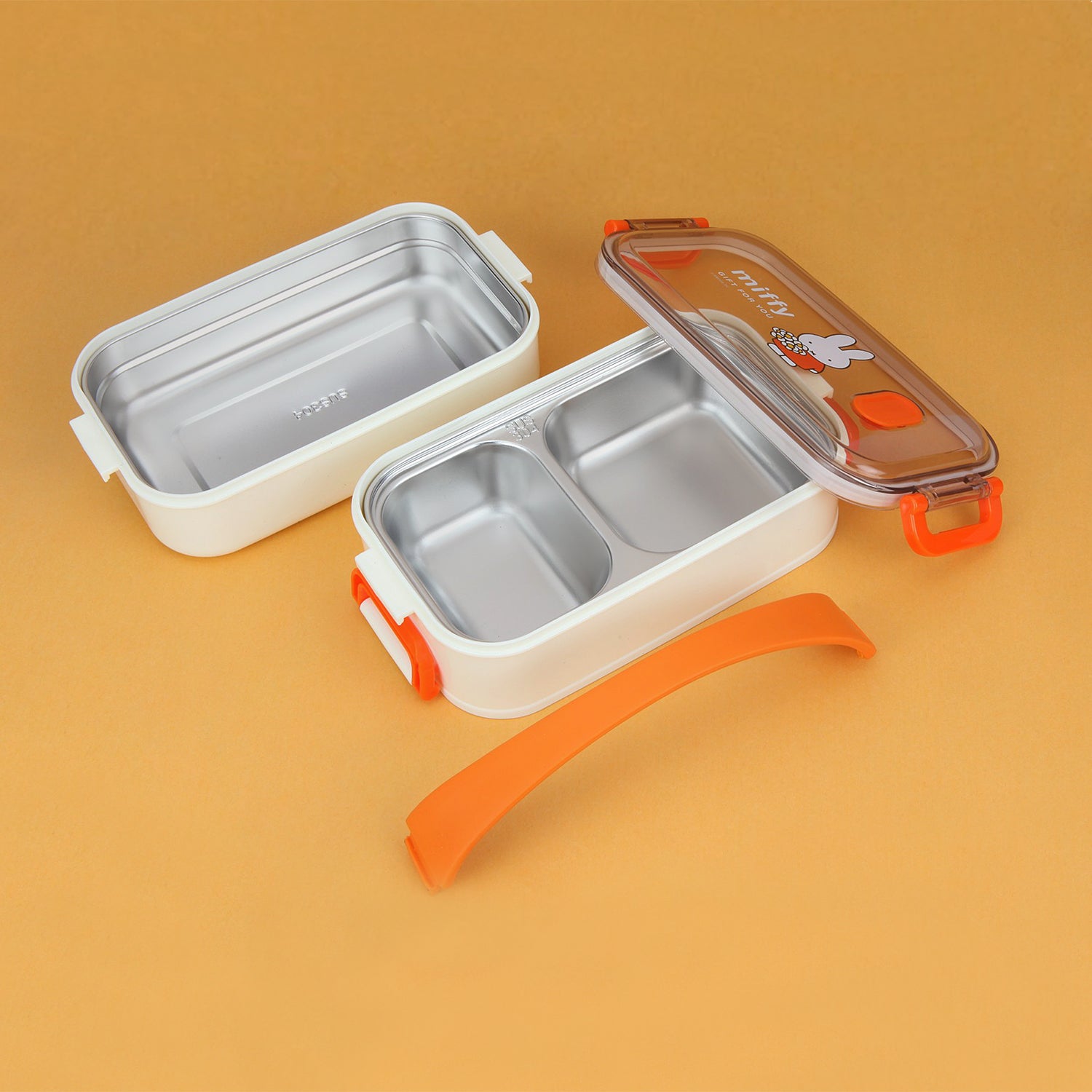 DOUBLE CONTAINER BUNNY RABBIT PRINT LUNCH BOX - ORANGE