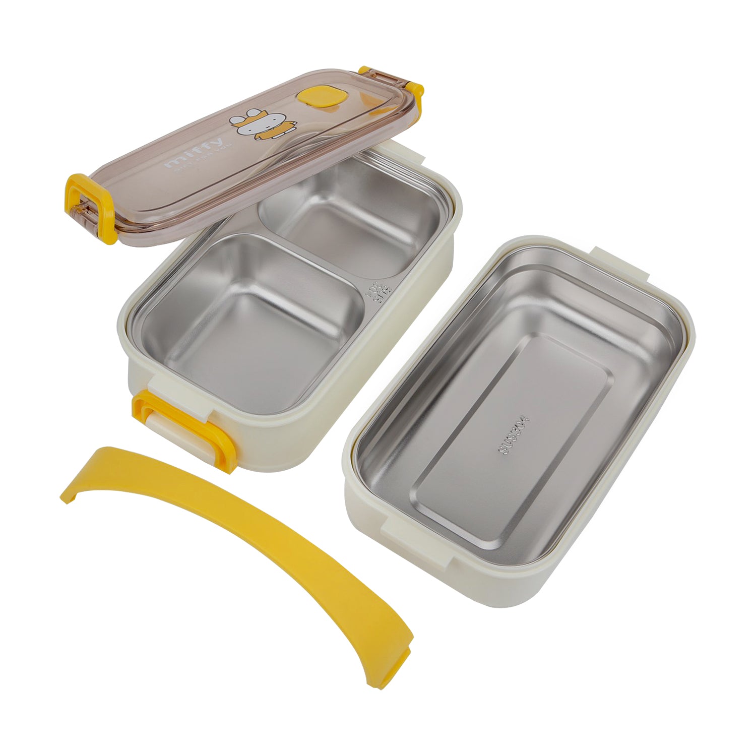 DOUBLE CONTAINER BUNNY RABBIT PRINT LUNCH BOX - YELLOW