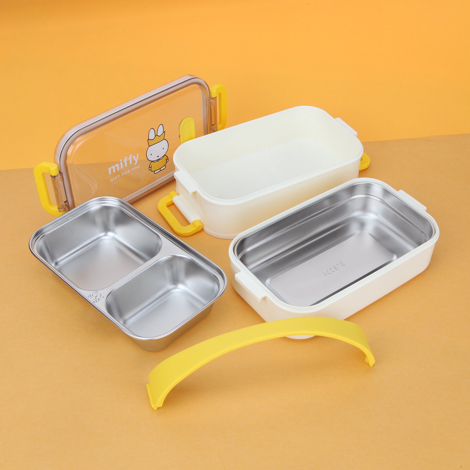 DOUBLE CONTAINER BUNNY RABBIT PRINT LUNCH BOX - YELLOW