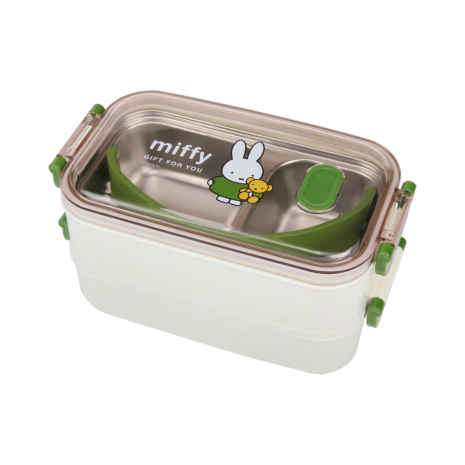 DOUBLE CONTAINER BUNNY RABBIT PRINT LUNCH BOX - GREEN