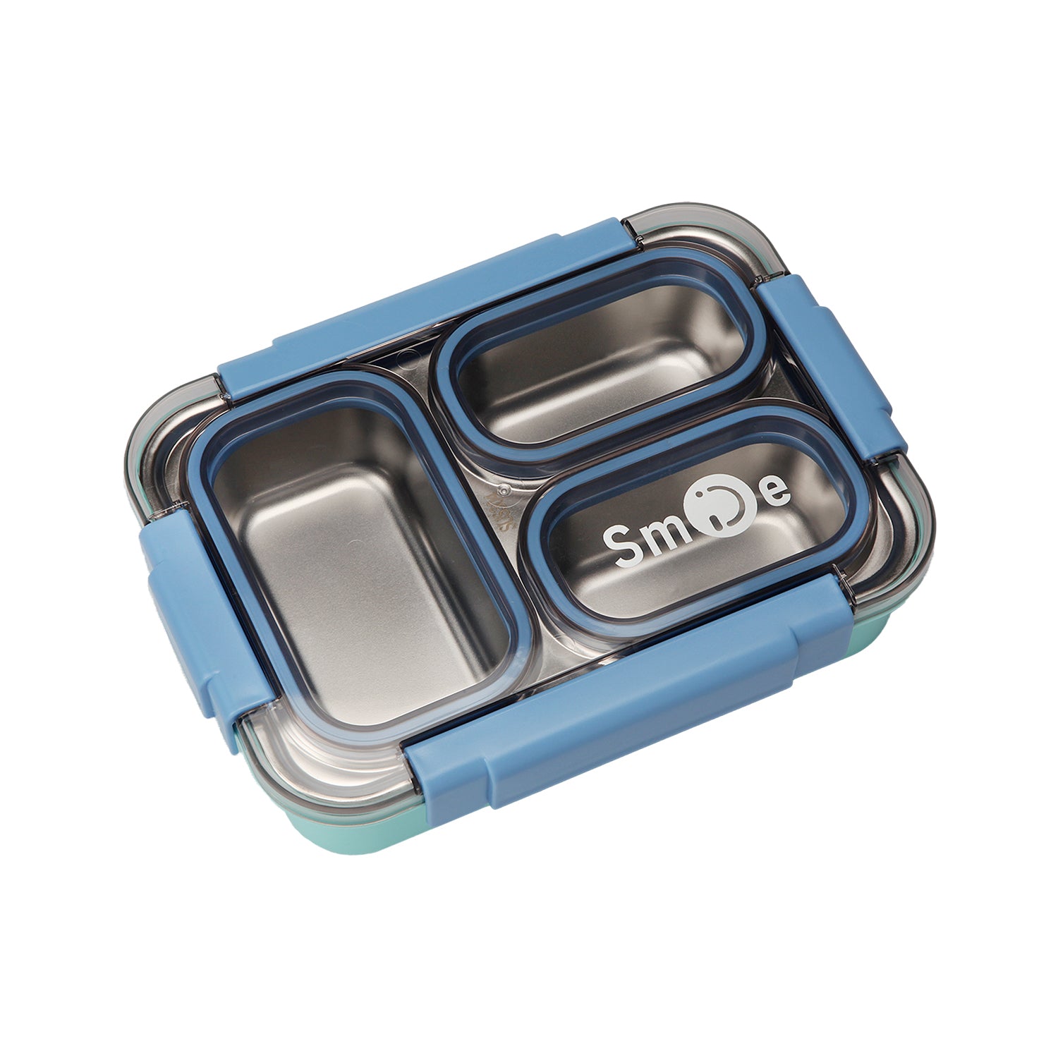 TRIPLE COMPARTMENT LUNCH BOX - BLUE & LIGHT GREEN