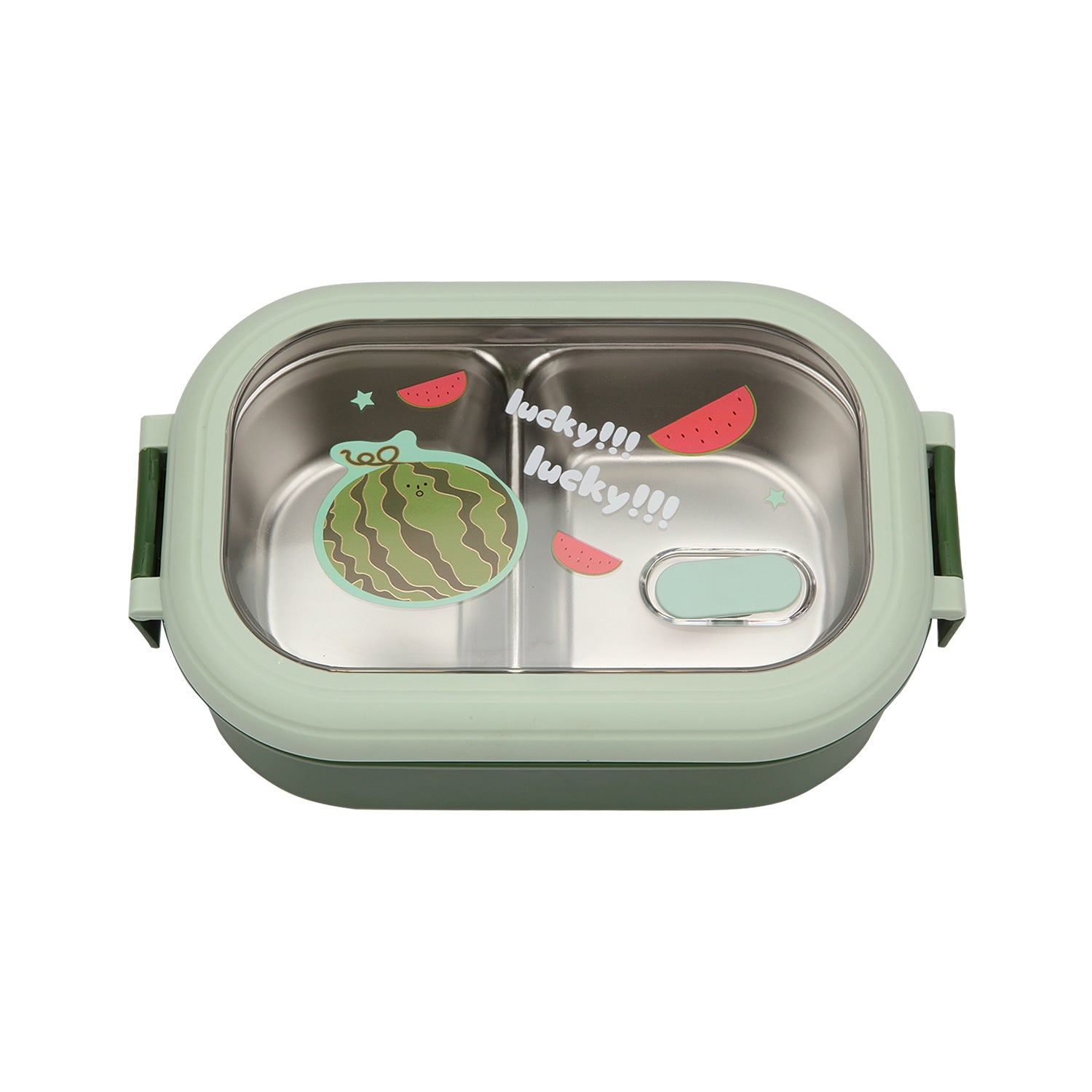 DOUBLE COMPARTMENT FRUIT PRINT LUNCH BOX - GREEN