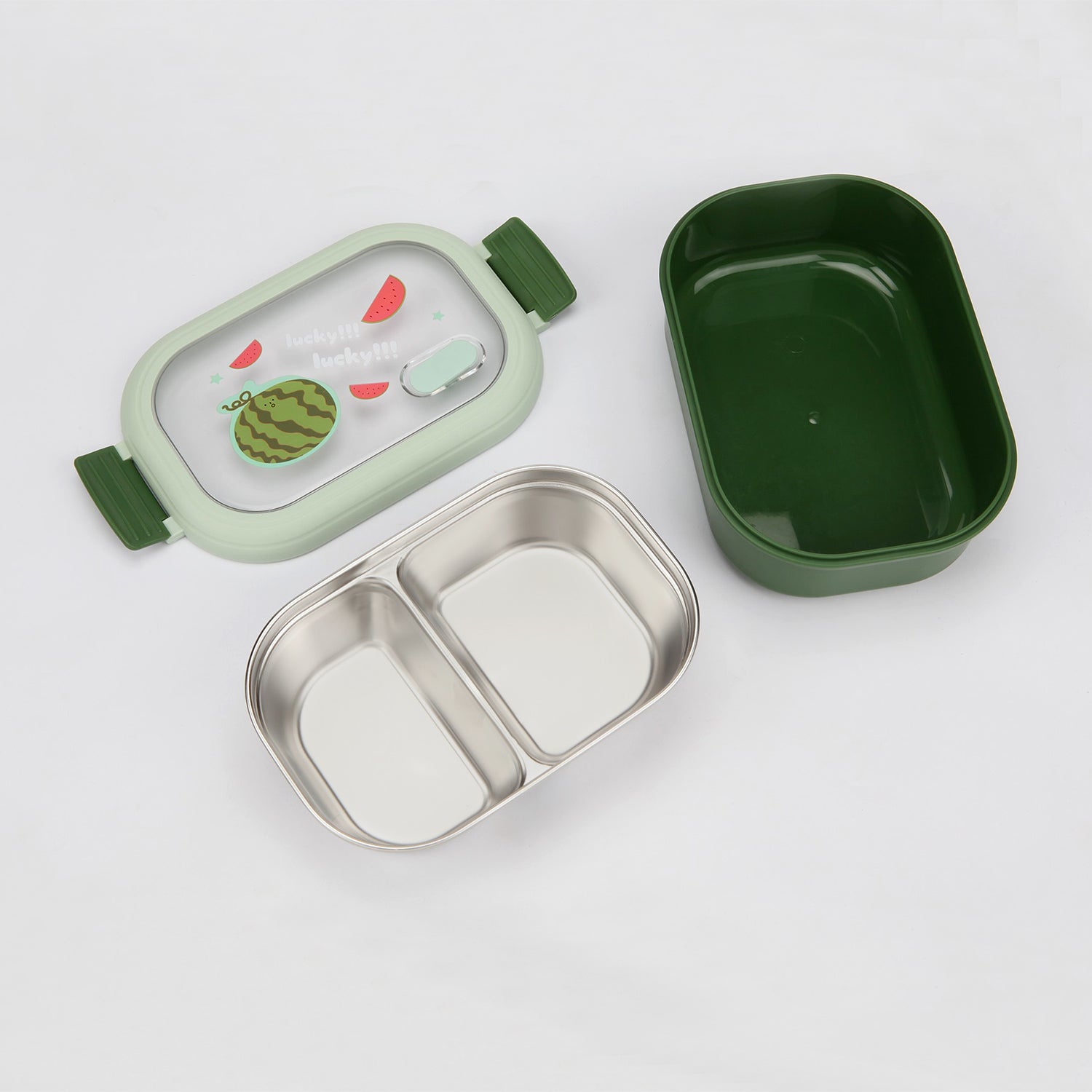 DOUBLE COMPARTMENT FRUIT PRINT LUNCH BOX - GREEN