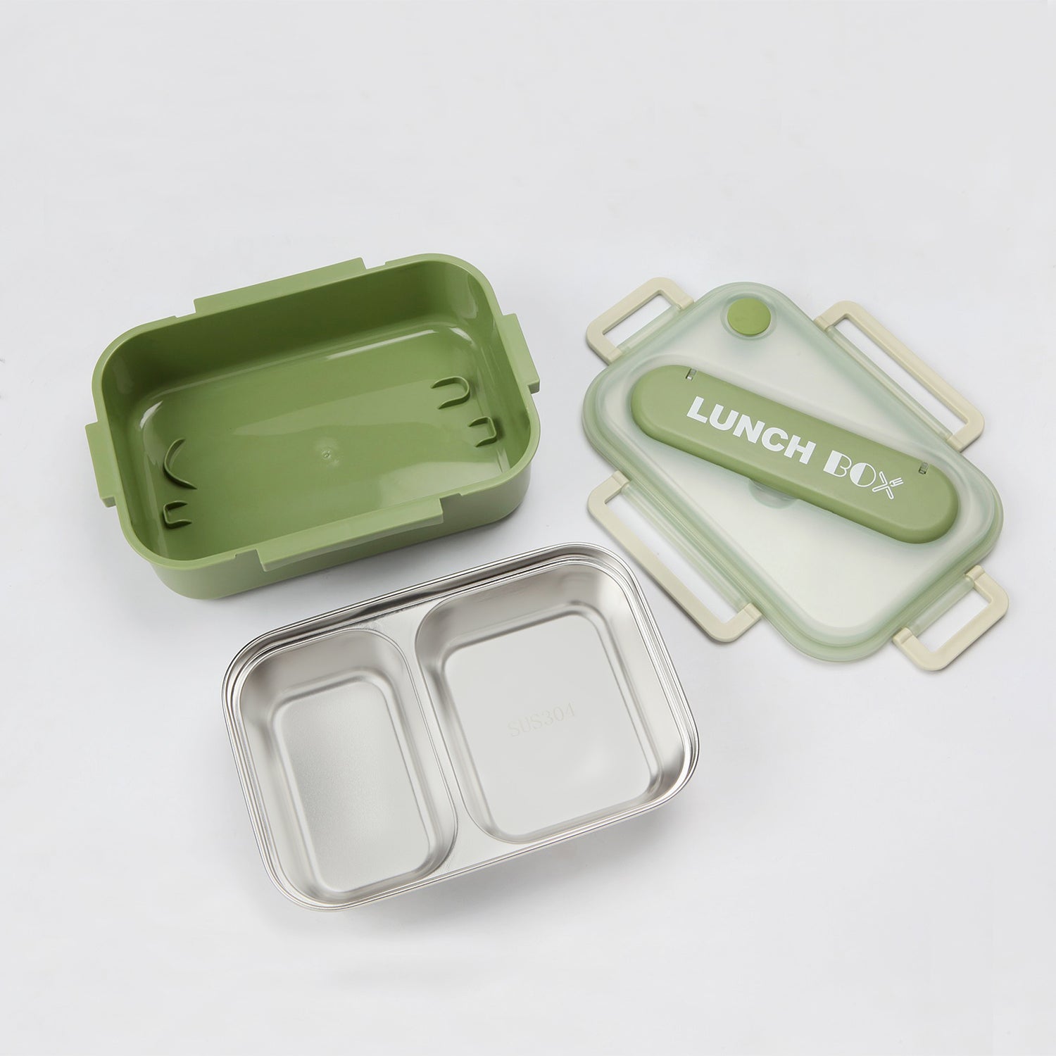 DUAL COMPARTMENT DITACHABLE LUNCH BOX - GREEN