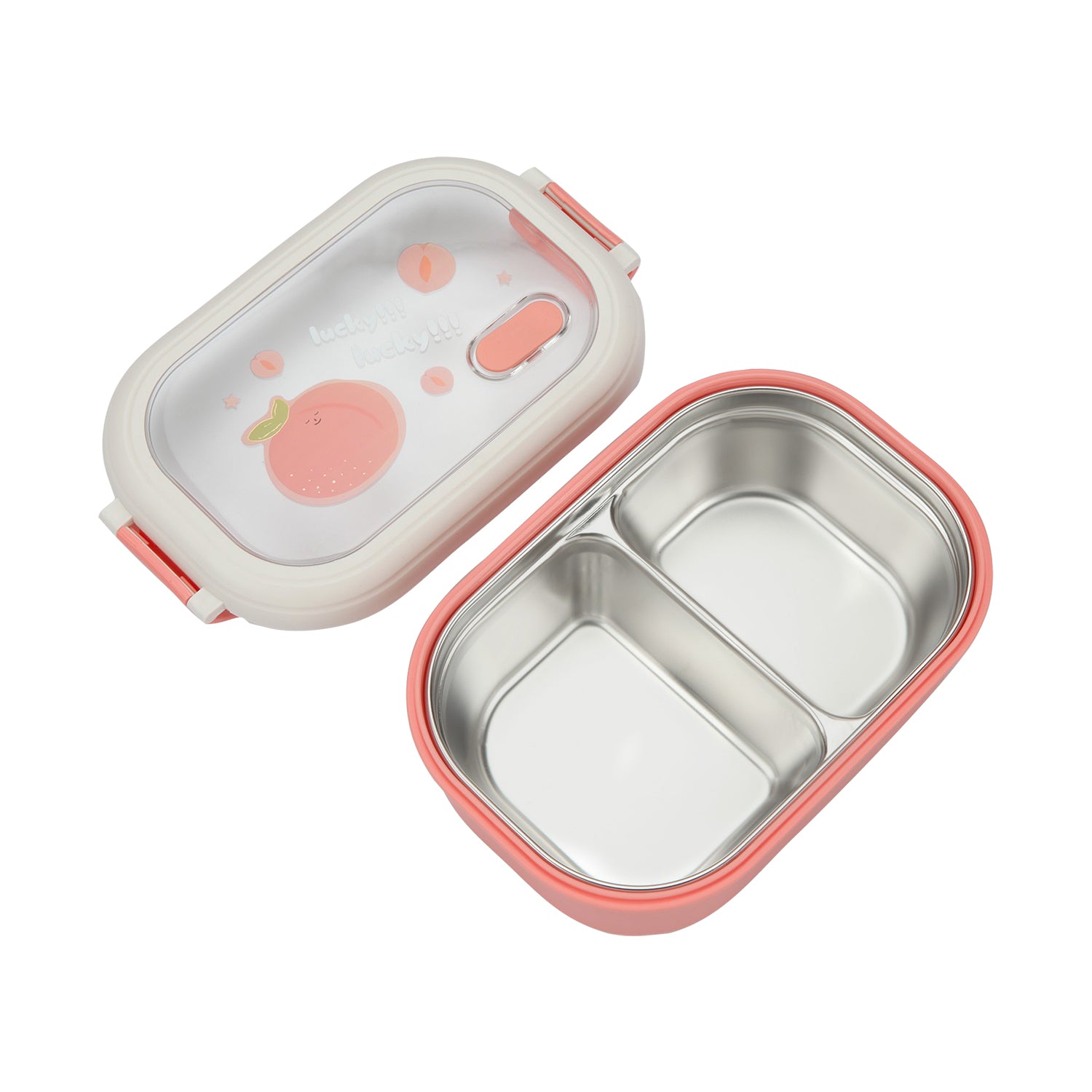 DOUBLE COMPARTMENT FRUIT PRINT LUNCH BOX - PINK