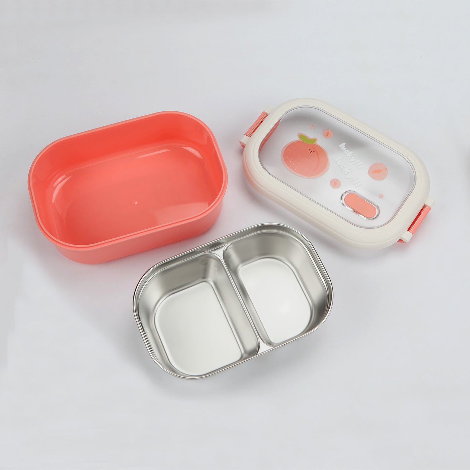 DOUBLE COMPARTMENT FRUIT PRINT LUNCH BOX - PINK