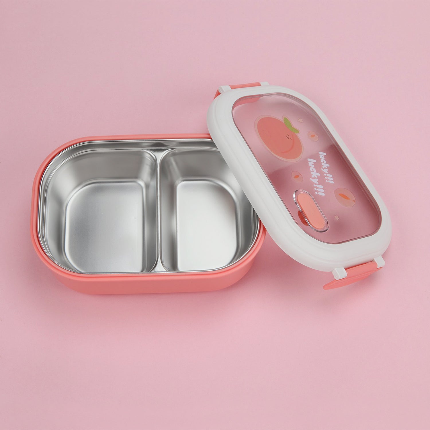 DOUBLE COMPARTMENT FRUIT PRINT LUNCH BOX - PINK