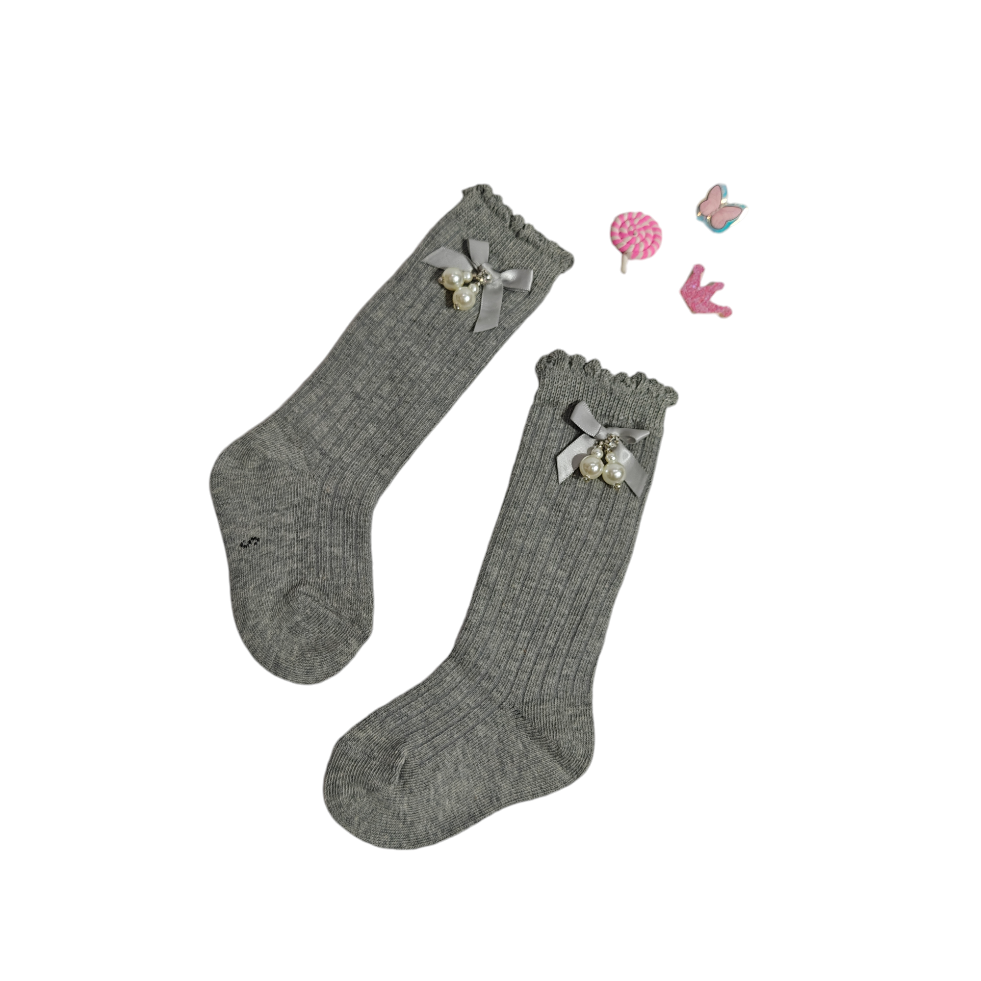 GIRLS' PEARL EMBELLISHED LONG SOCKS