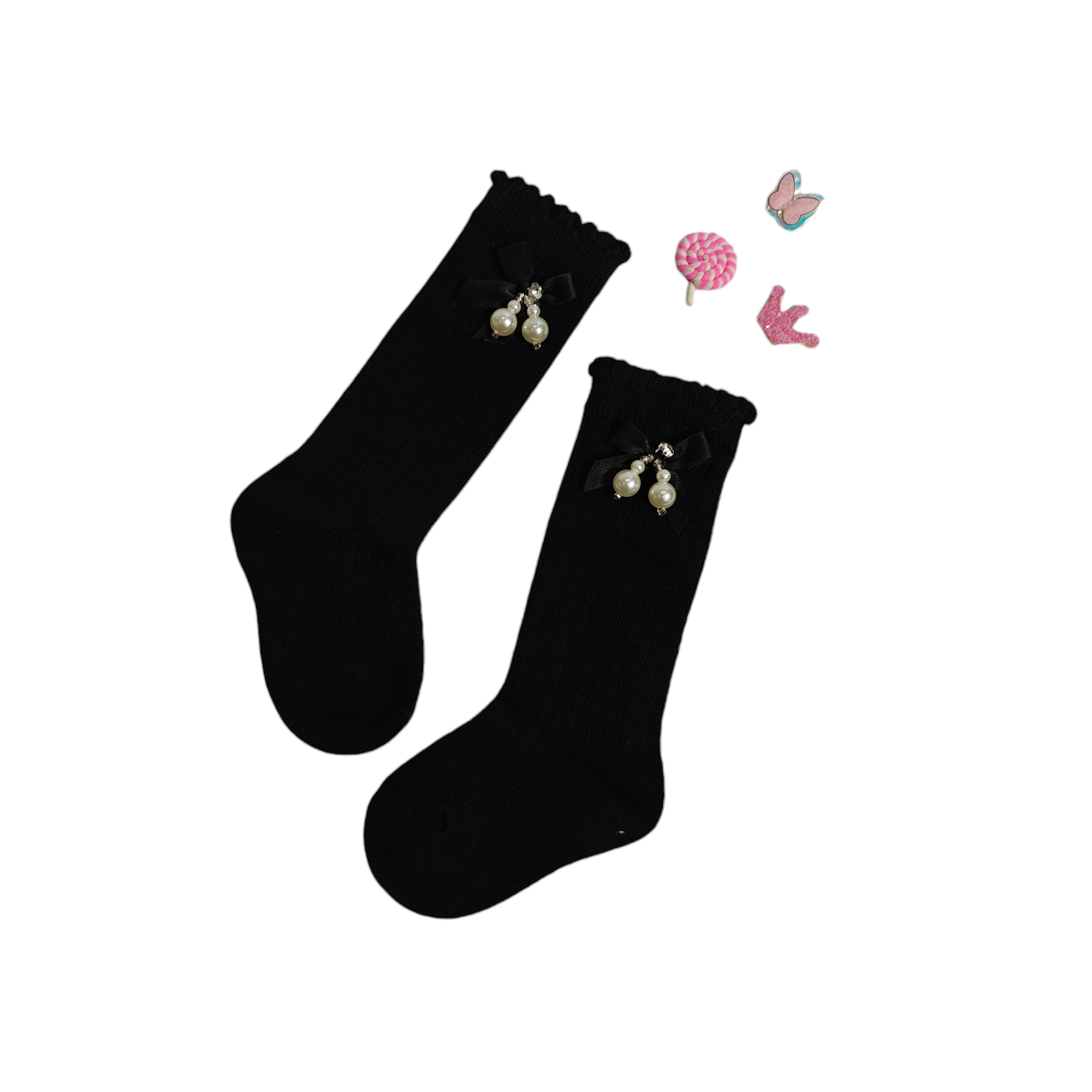 GIRLS' PEARL EMBELLISHED LONG SOCKS