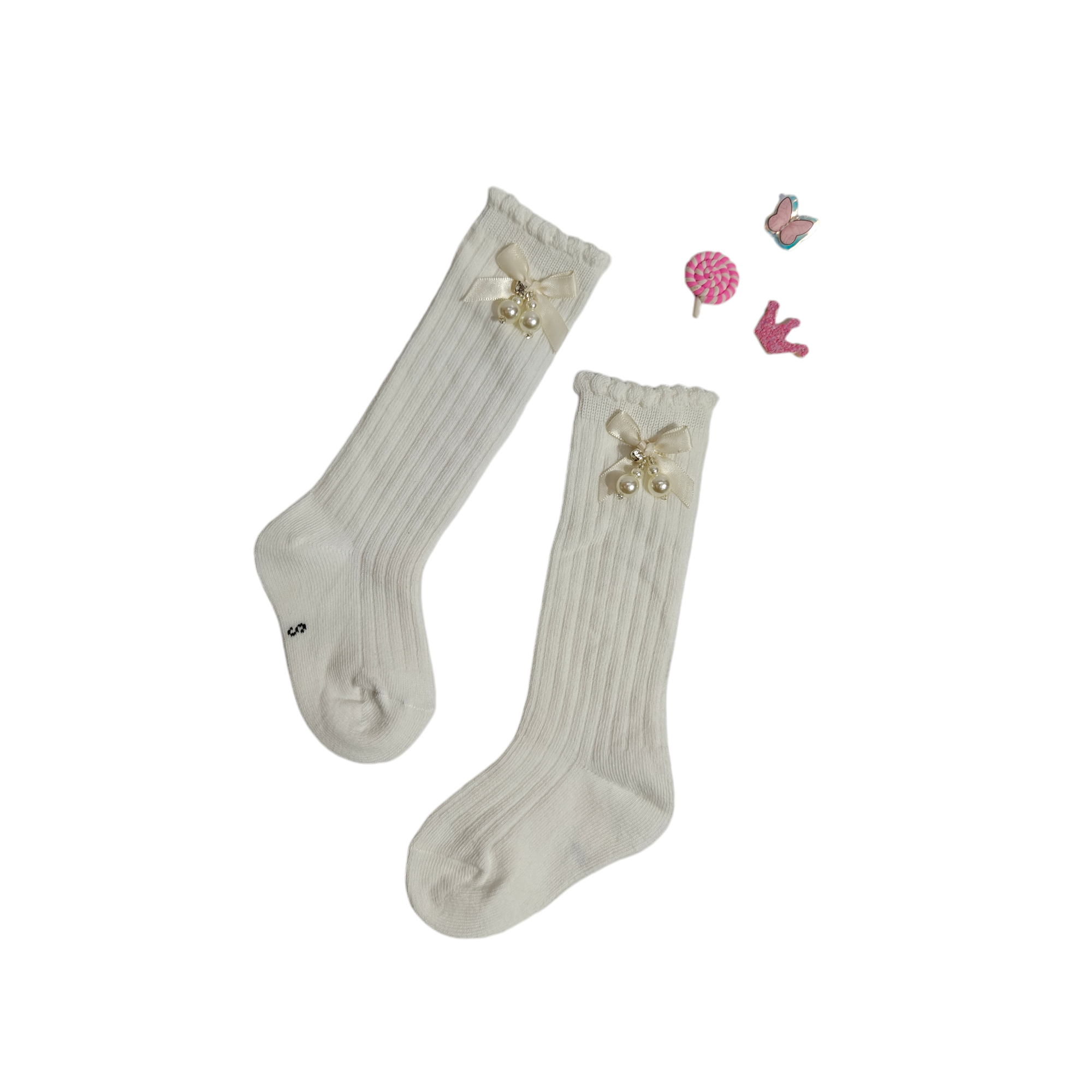 GIRLS' PEARL EMBELLISHED LONG SOCKS