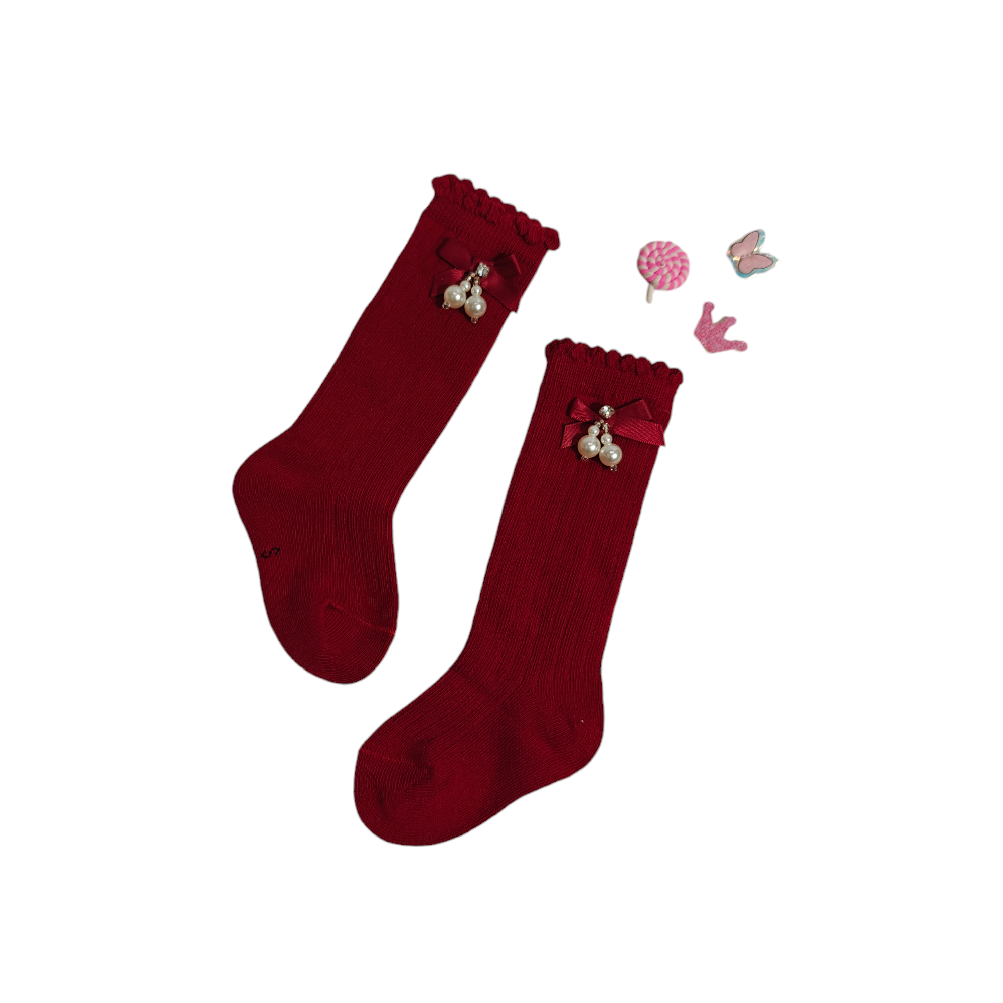 GIRLS' PEARL EMBELLISHED LONG SOCKS