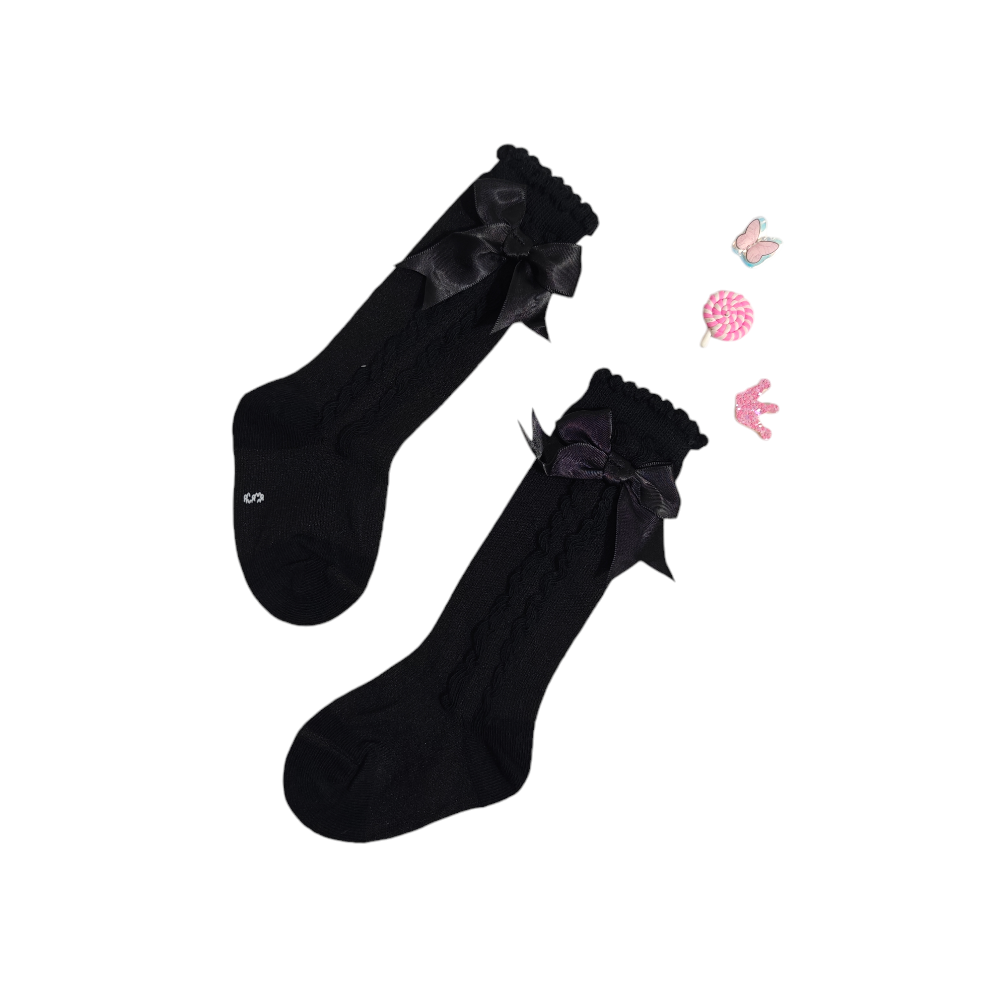 GIRLS' SWIRL & BOW DETAILED LONG SOCKS