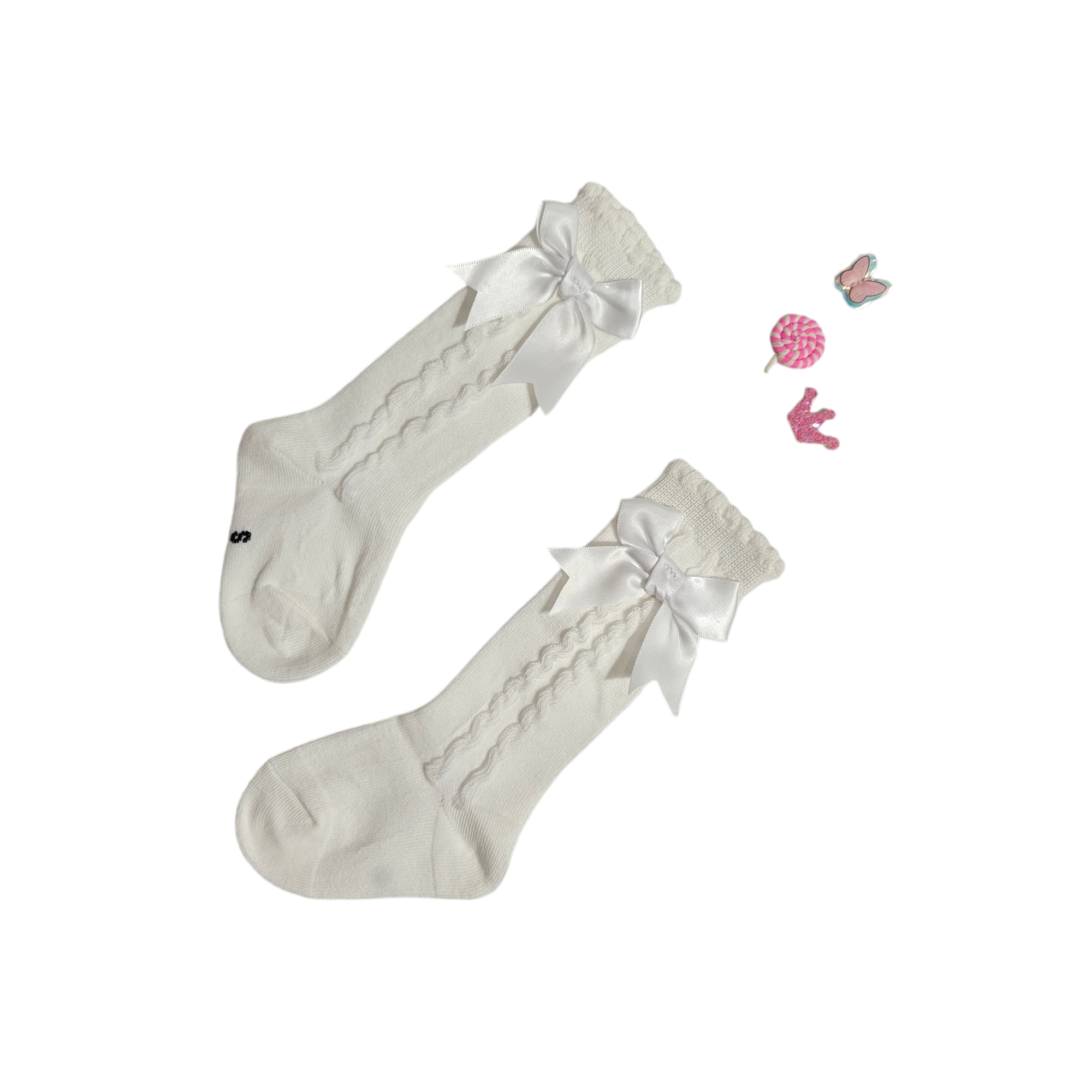 GIRLS' SWIRL & BOW DETAILED LONG SOCKS