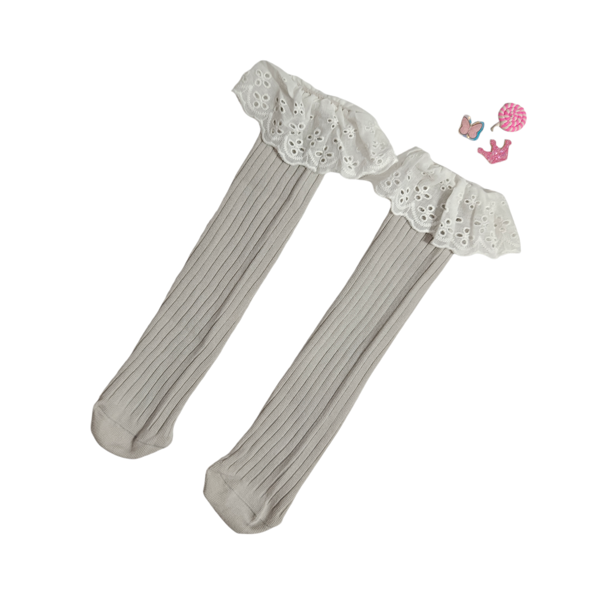 GIRLS' LACY KOREAN STYLE FREE SIZE LONG SOCKS