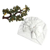 Satin Bow & Beaded Flower Applique Turban Cap