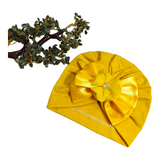 Satin Bow & Beaded Flower Applique Turban Cap