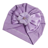 Satin Bow & Beaded Flower Applique Turban Cap