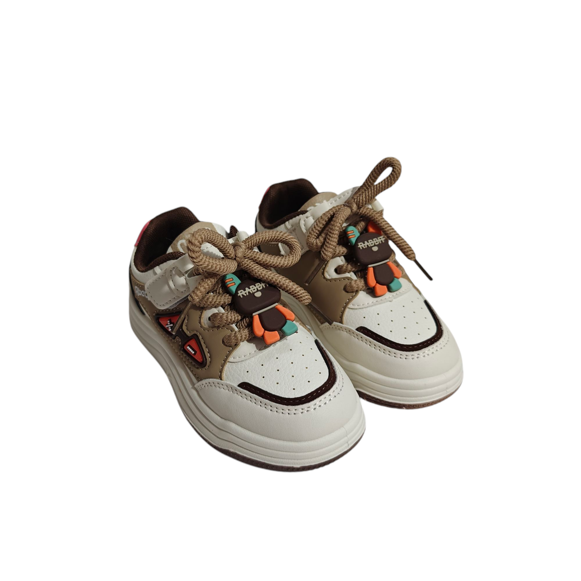 Charm Applique Lace Design Velcro Closure Sneakers - Brown