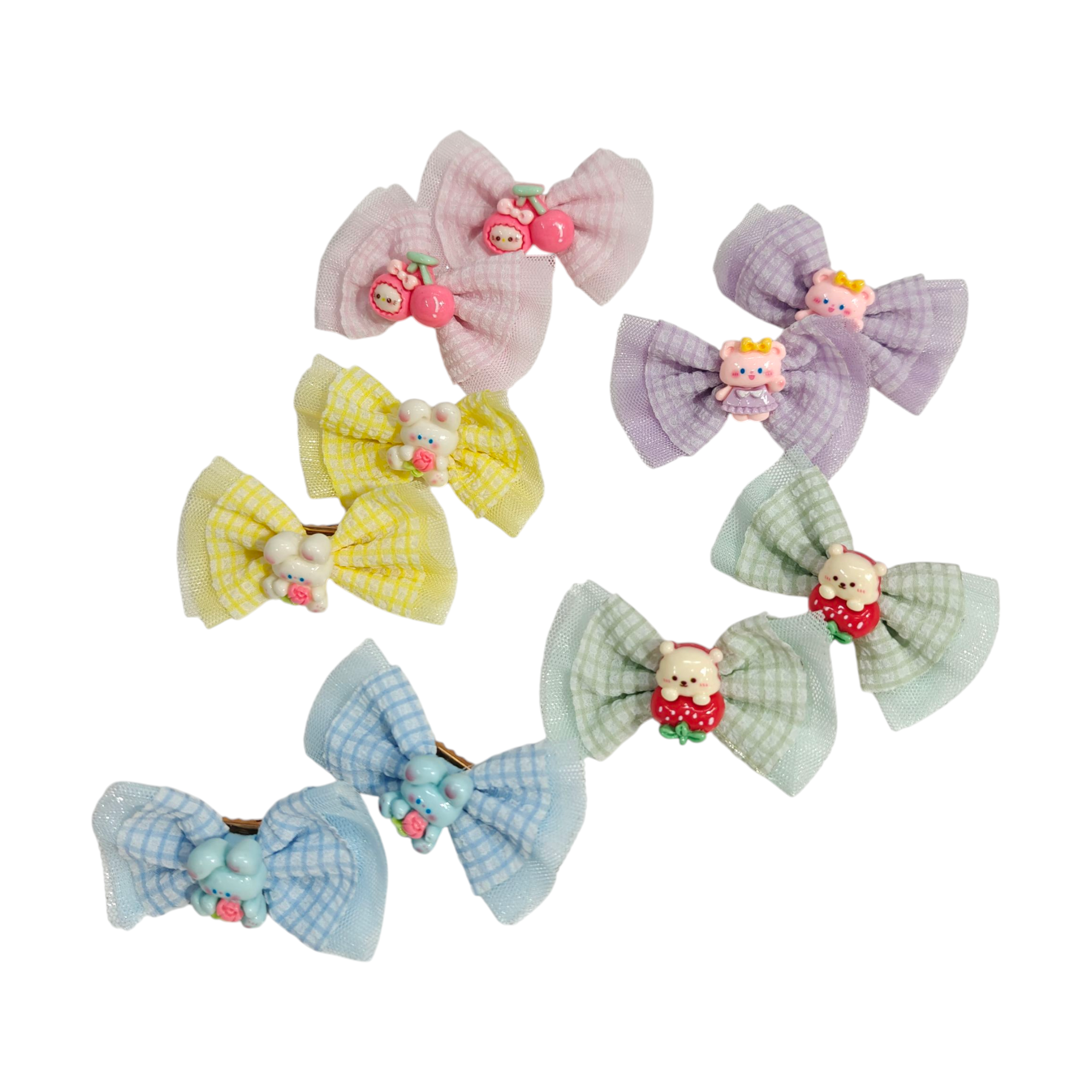 DOUBLE BOW & CARTOON APPLIQUE HAIR PINS