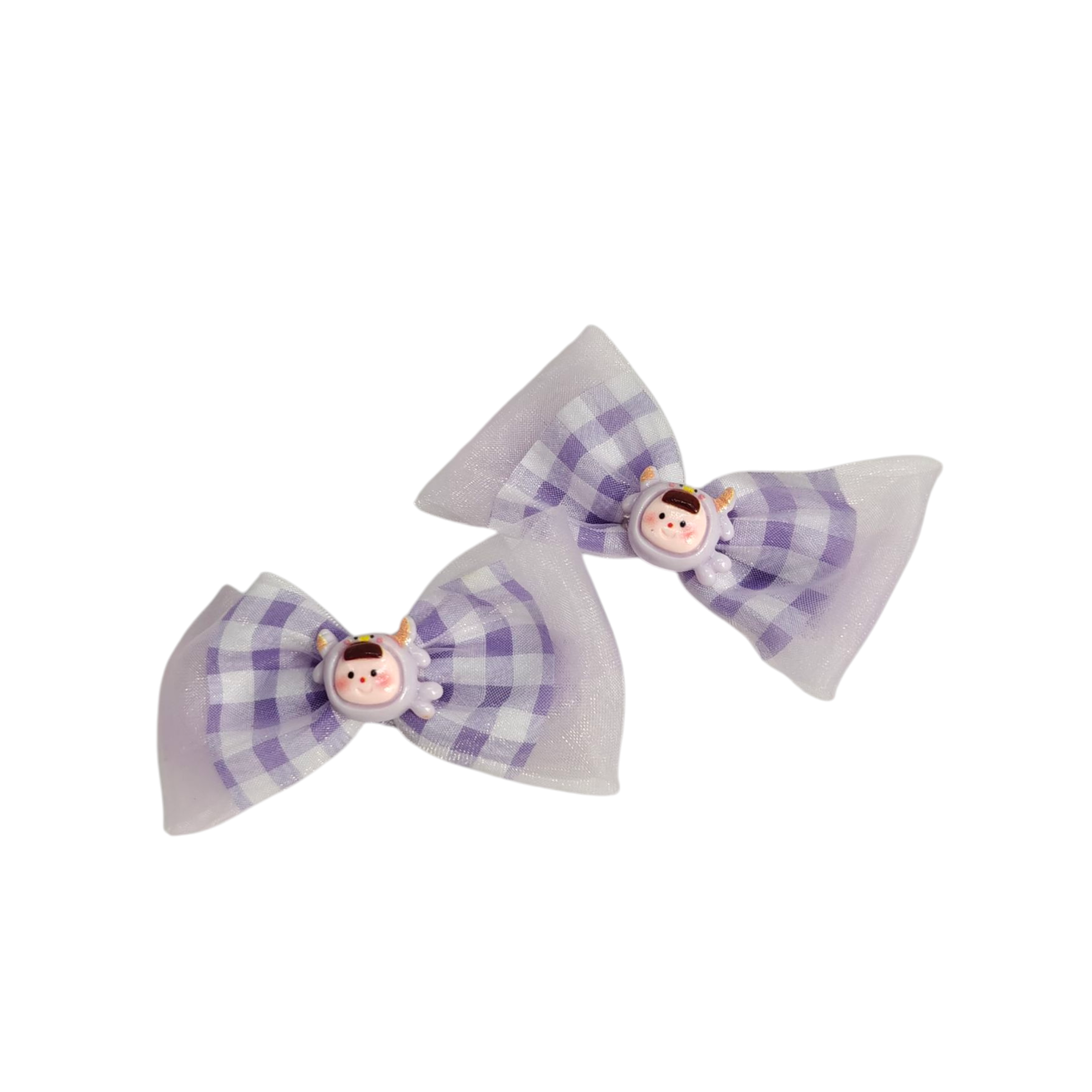 CHECKERED BOW & CARTOON APPLIQUE HAIR PINS