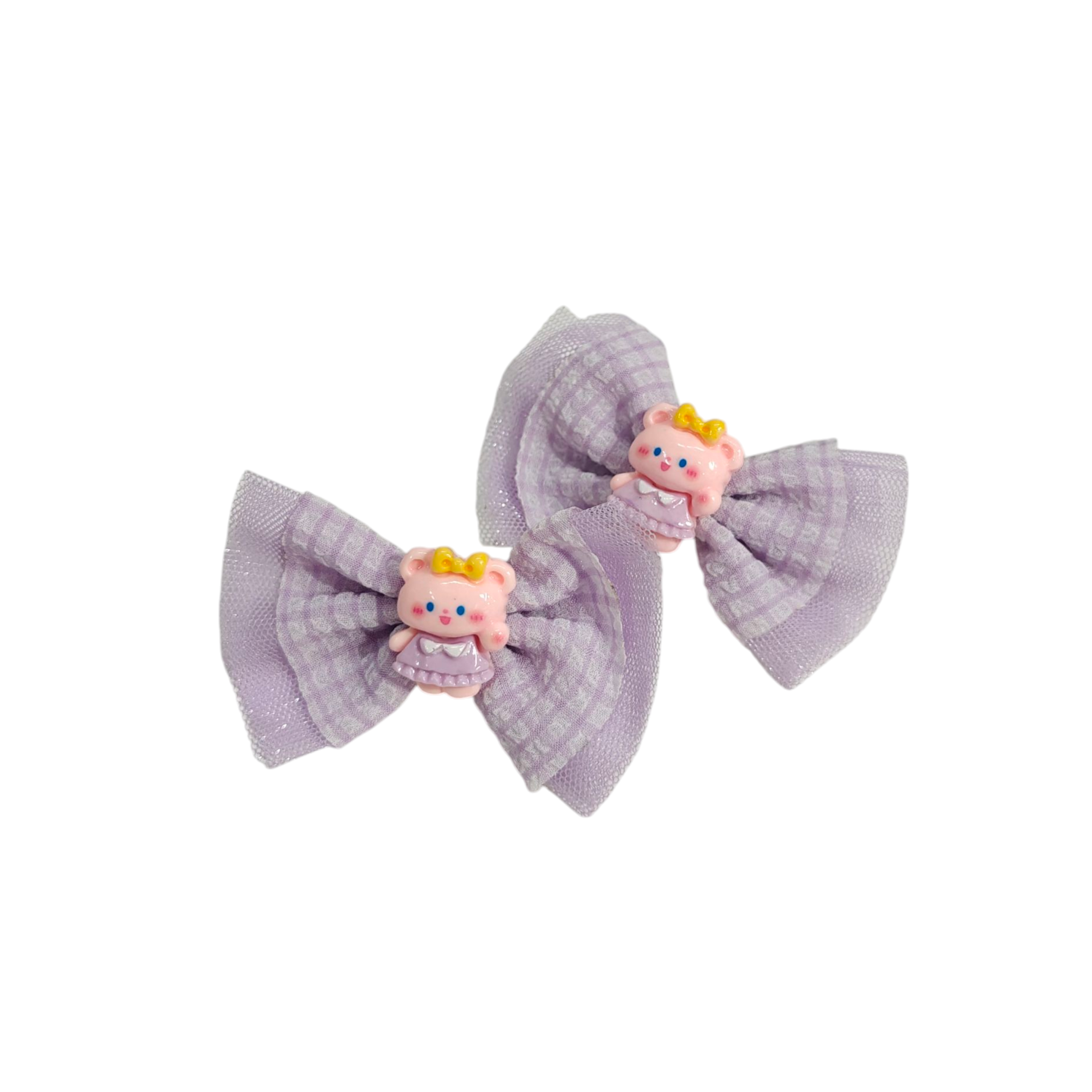 DOUBLE BOW & CARTOON APPLIQUE HAIR PINS