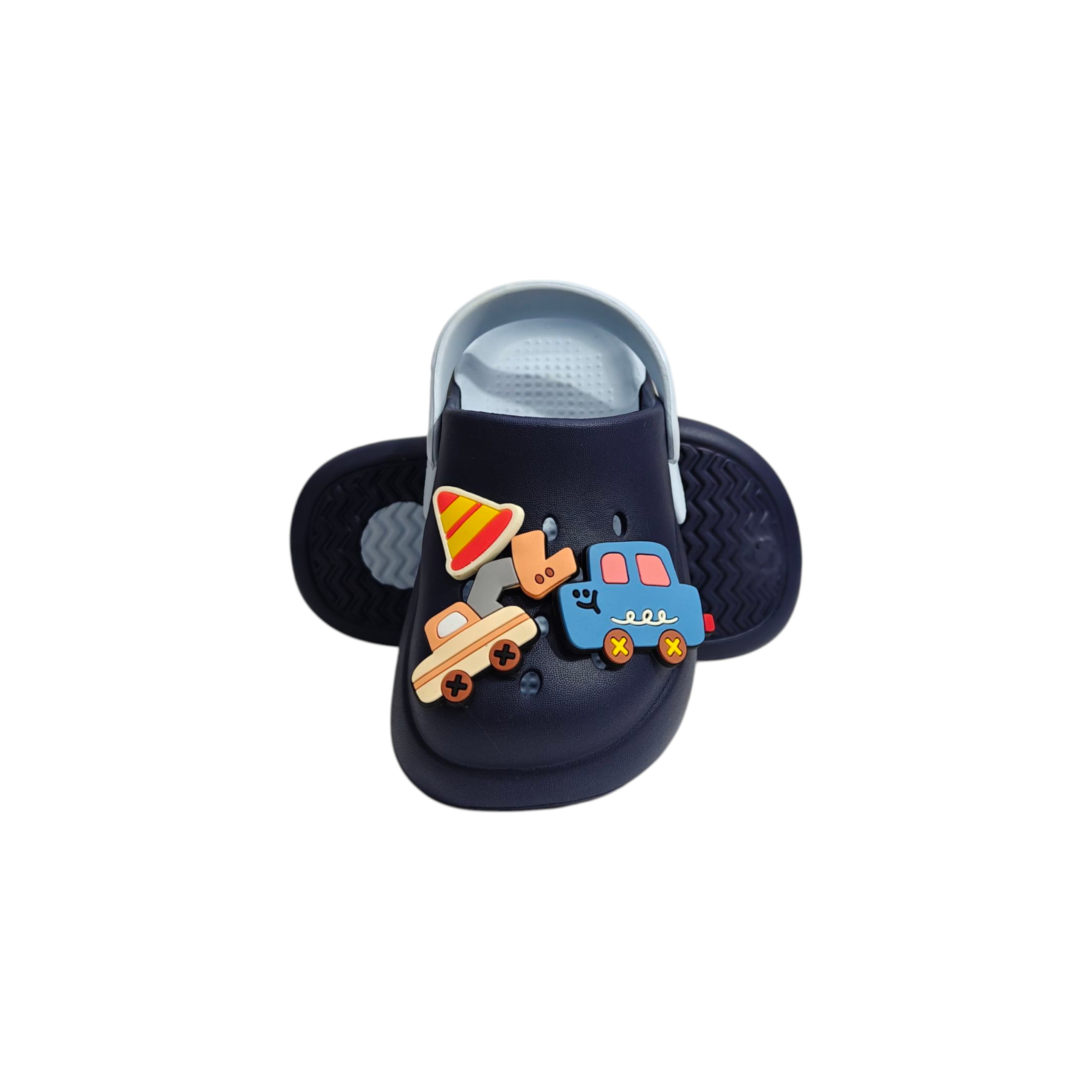 VEHICLE APPIQUE SANDAL STYLE CLOGS - NAVY